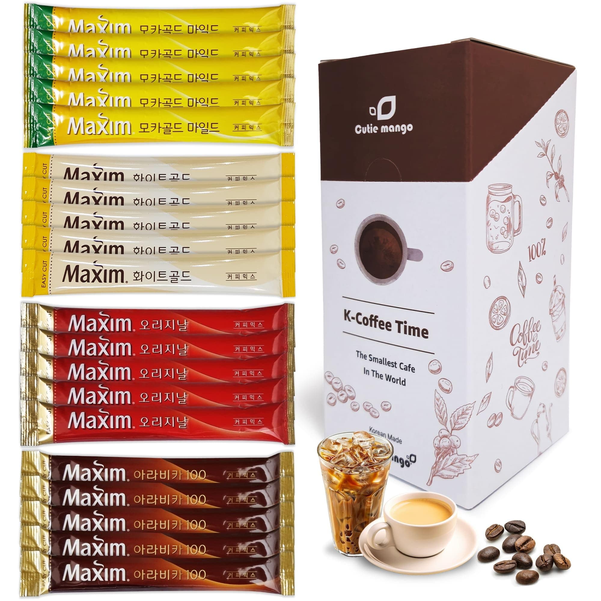 Korean Coffee Maxim 4 Flavor Ready Soluble Coffee Kit - 20 Sachets