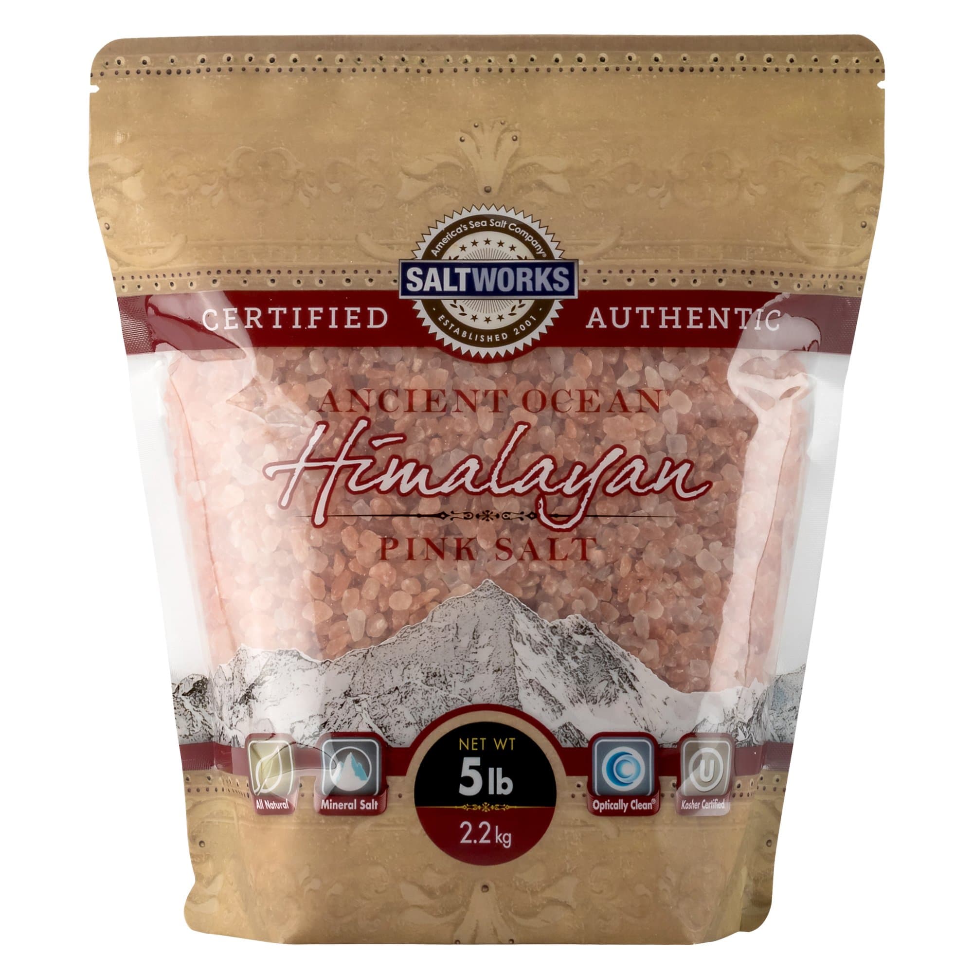 SaltWorks Ancient Ocean Himalayan Pink Salt, Extra Coarse Grain, 5 Pound Bag
