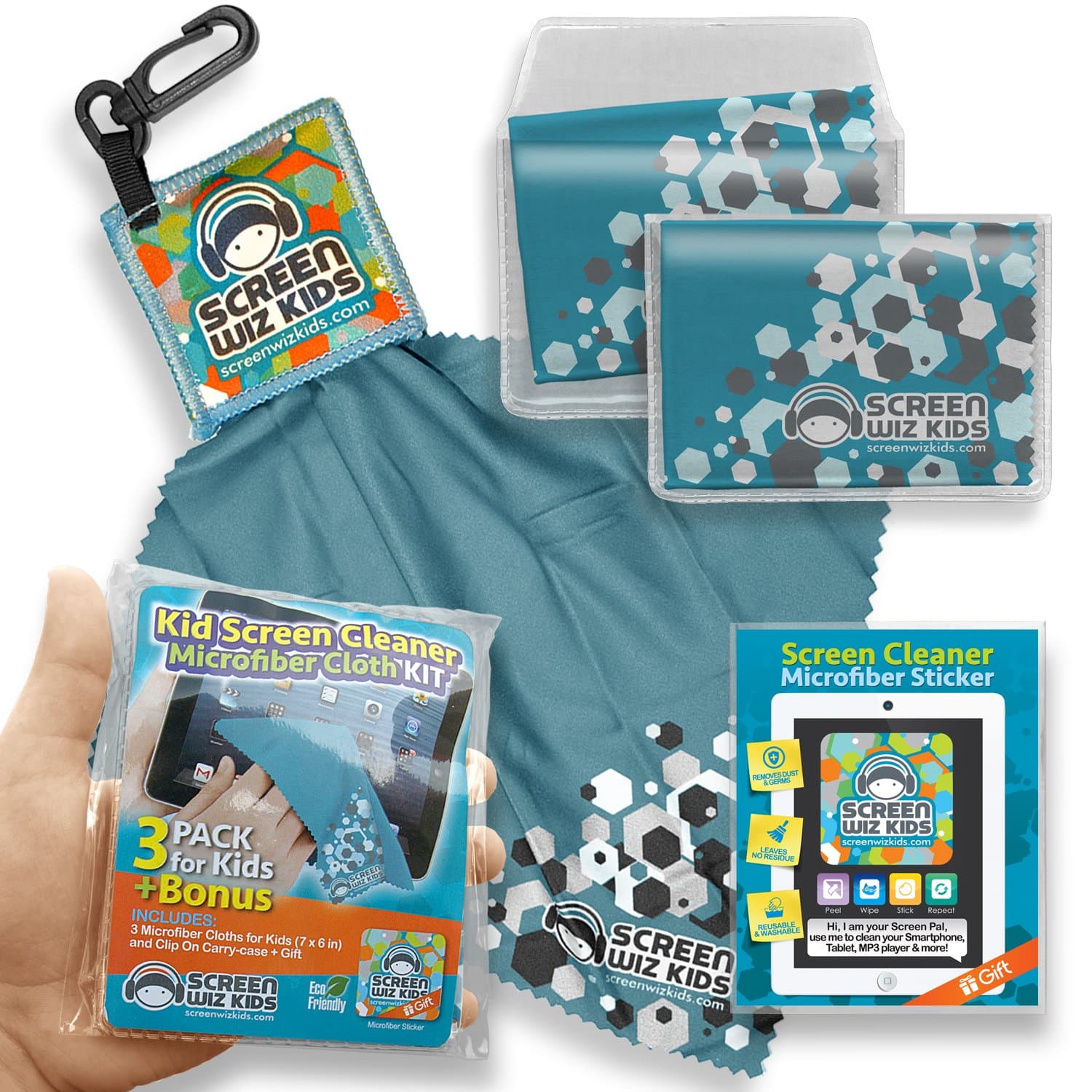 Microfiber Screen Cleaning Cloths for Kids, iPhone iPad Tabs Cleaning Kit- 4 Pack (Blue)