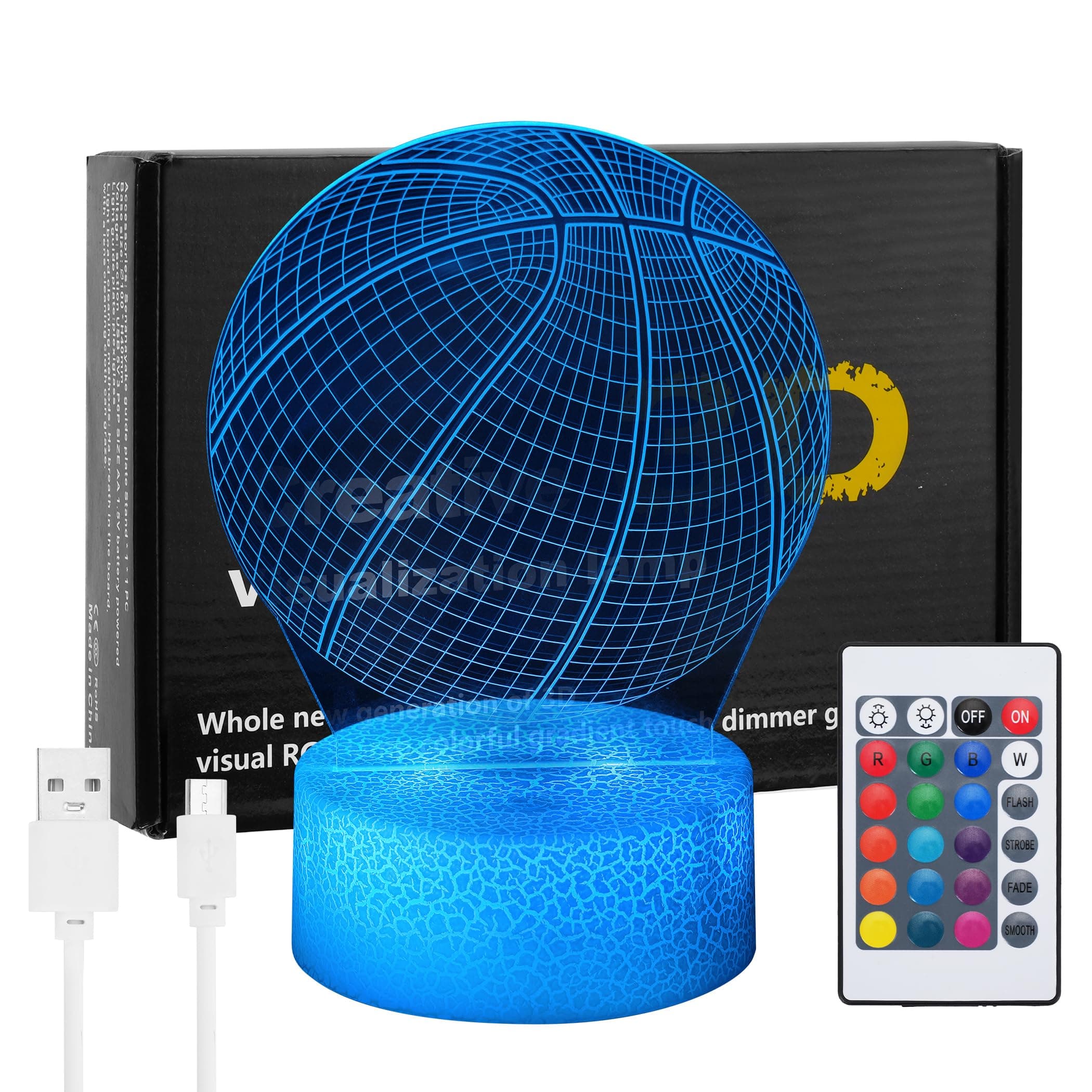 3D Basketball Night Light: Birthday Gift Lamp, Remote Control, 16 Colors Changing, Sports Fan Room Decor, Perfect Idea for Boys' and Kids' Rooms