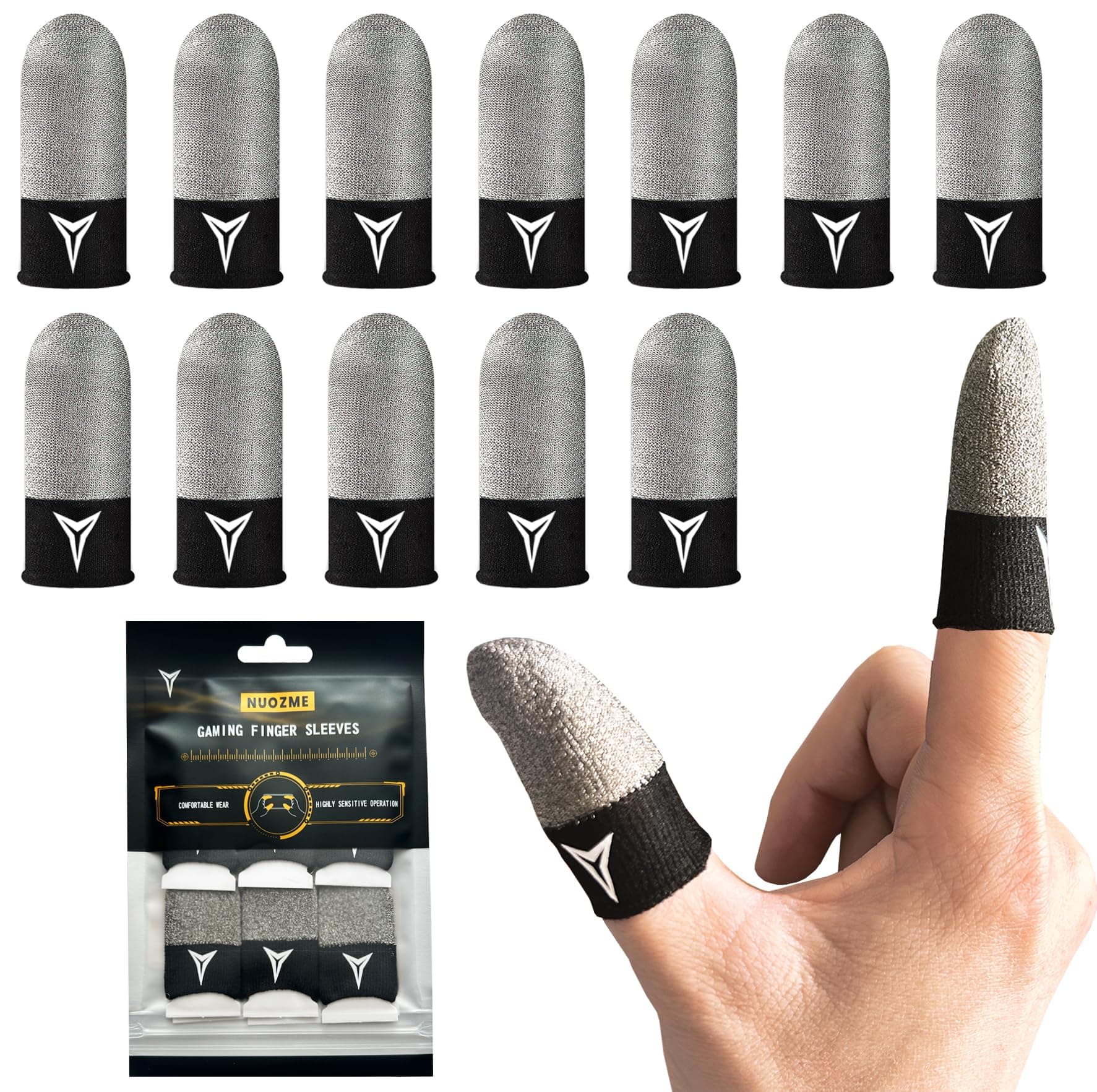 Improved Version-Visible Pure Silver Fiber&Carbon Fiber Professional Model Gaming Finger Sleeves,No Rubber Band,Maximum Touch Response,Comfortable fit, Anti-Sweat,Fit All Touchscreen Devices-12 Pack