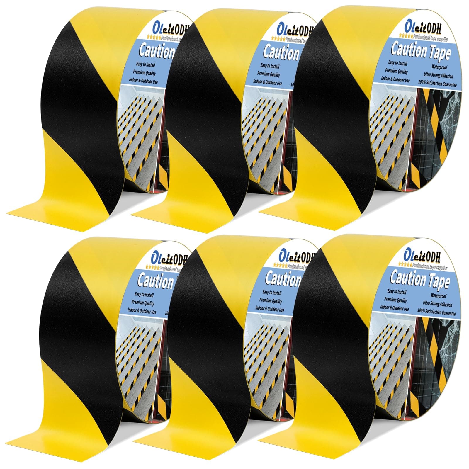 Hazard Safety Warning Stripe Tape 6 Pack, 2 Inch x 36 Yards Black & Yellow Caution Tape Roll Bulk Waterproof Barricade Hazard Tape Self-Adhesive Tape for Floor, Walls, Pipes, Equipment Marking