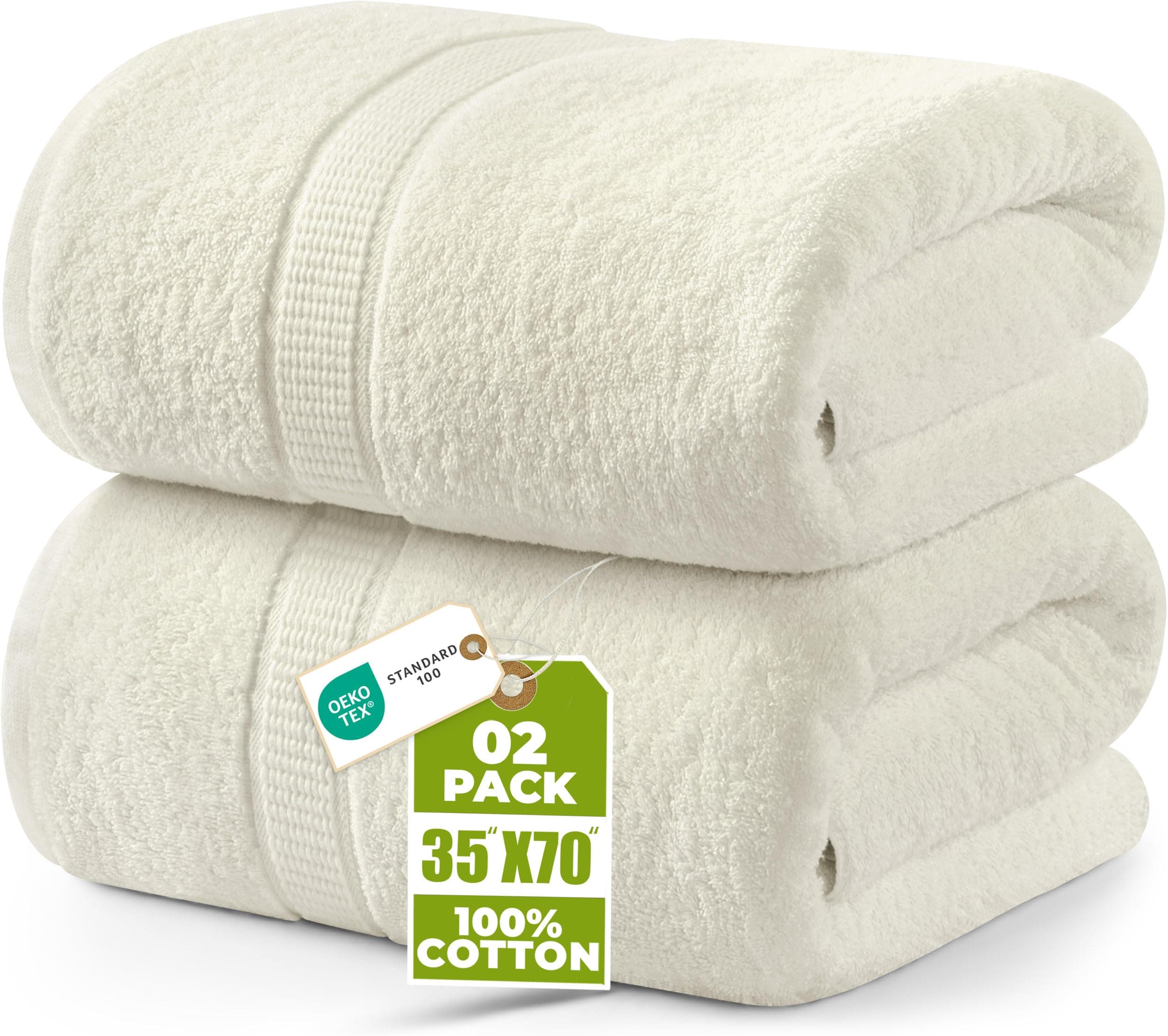 Luxurious Jumbo Bath Sheet 2 Piece, 600 GSM, 35 by 70 Inches, 100% Ring Spun Cotton, Highly Absorbent and Quick Dry Extra Large Bath Towel, Super SoftTowel, Ivory