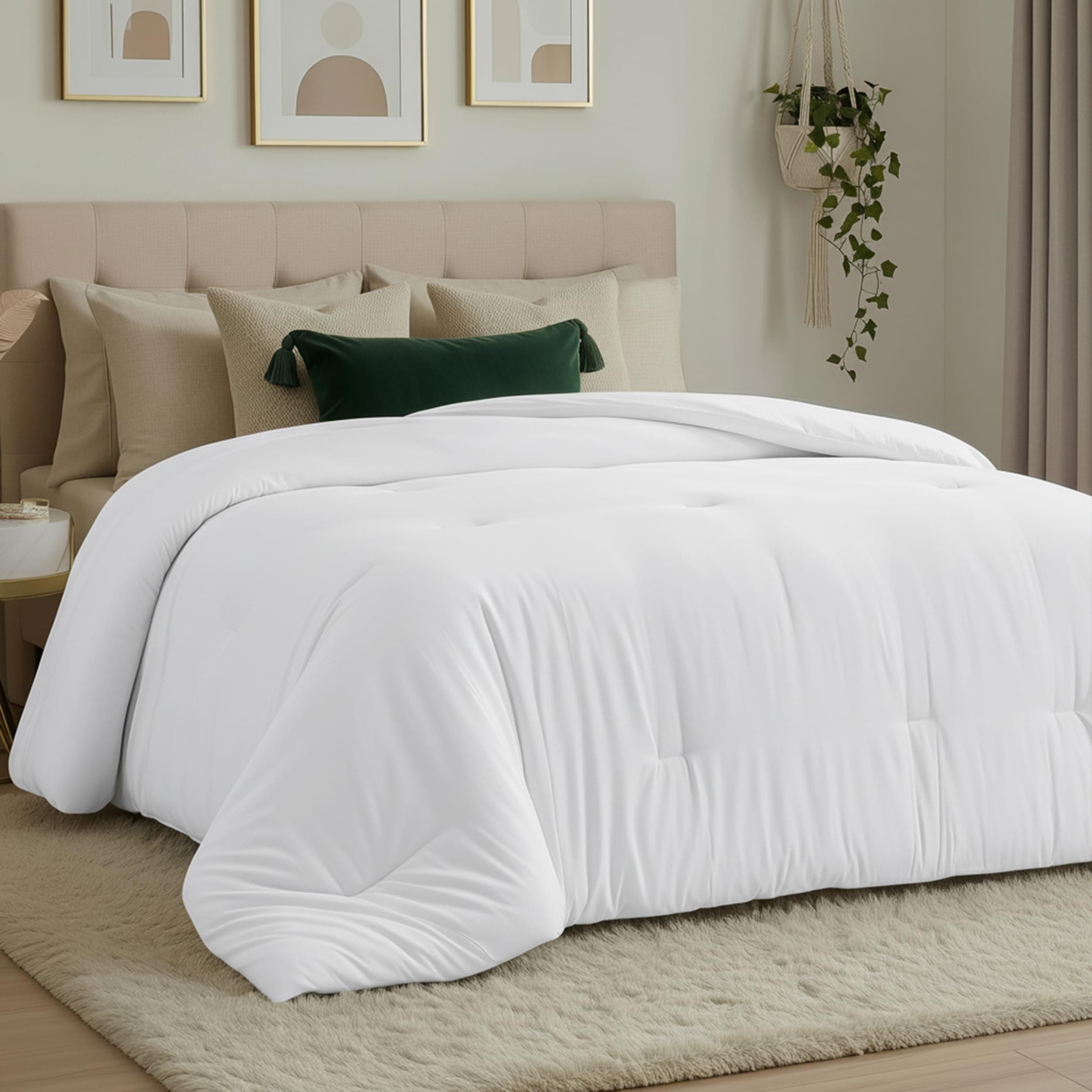 Comforters Queen Size, All Season Duvet Insert, Down Alternative Queen Comforter with Corner Tabs, Machine Washable Bed Comforter 88 x 88 Inches (White)