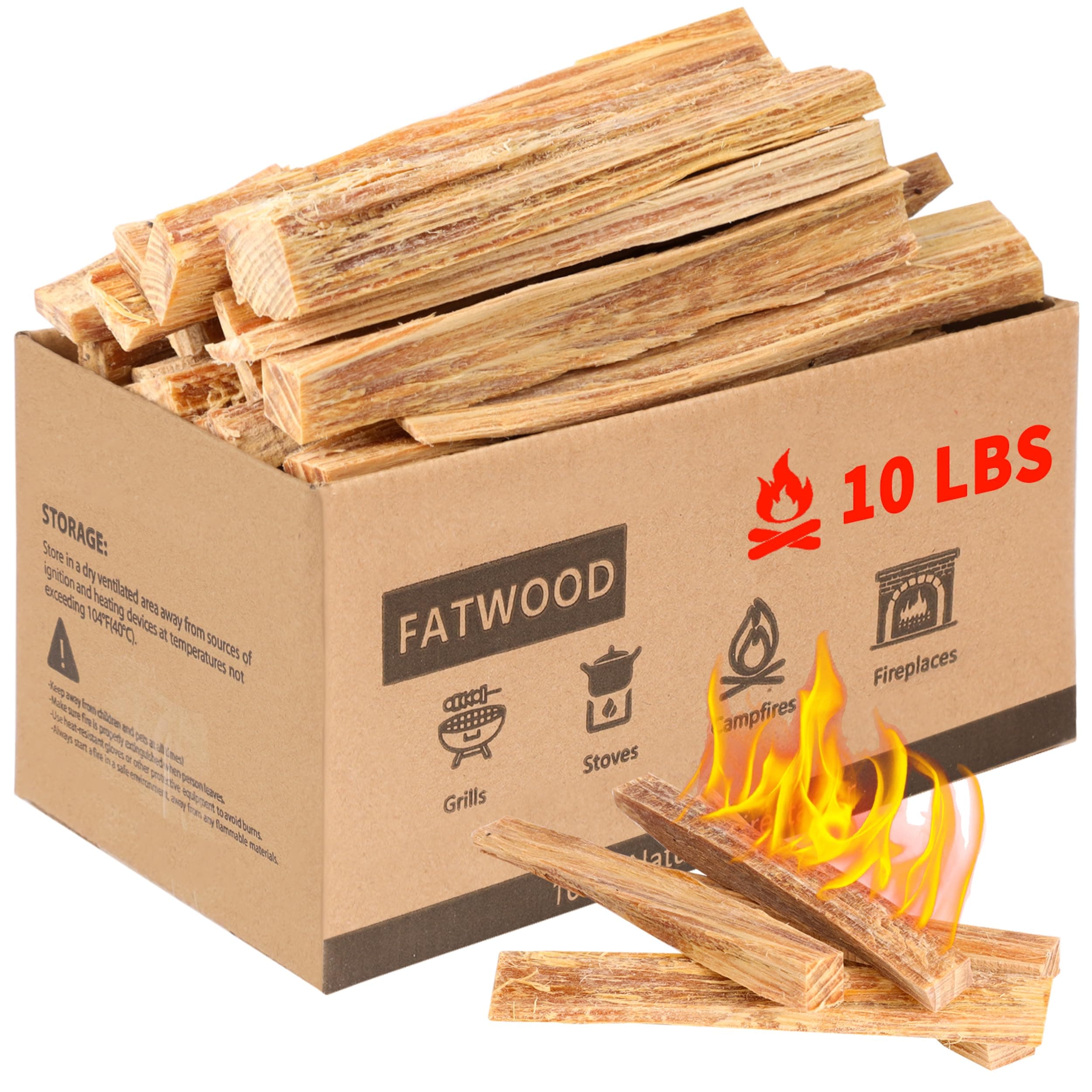 Fatwood Fire Starter Sticks for Fireplace, Fire Pit, Bonfires, Campfires, Wood Stoves, Mini Firewood Starter, 100% Natural Pine Fire Kindling Wood (10.0, Pounds)