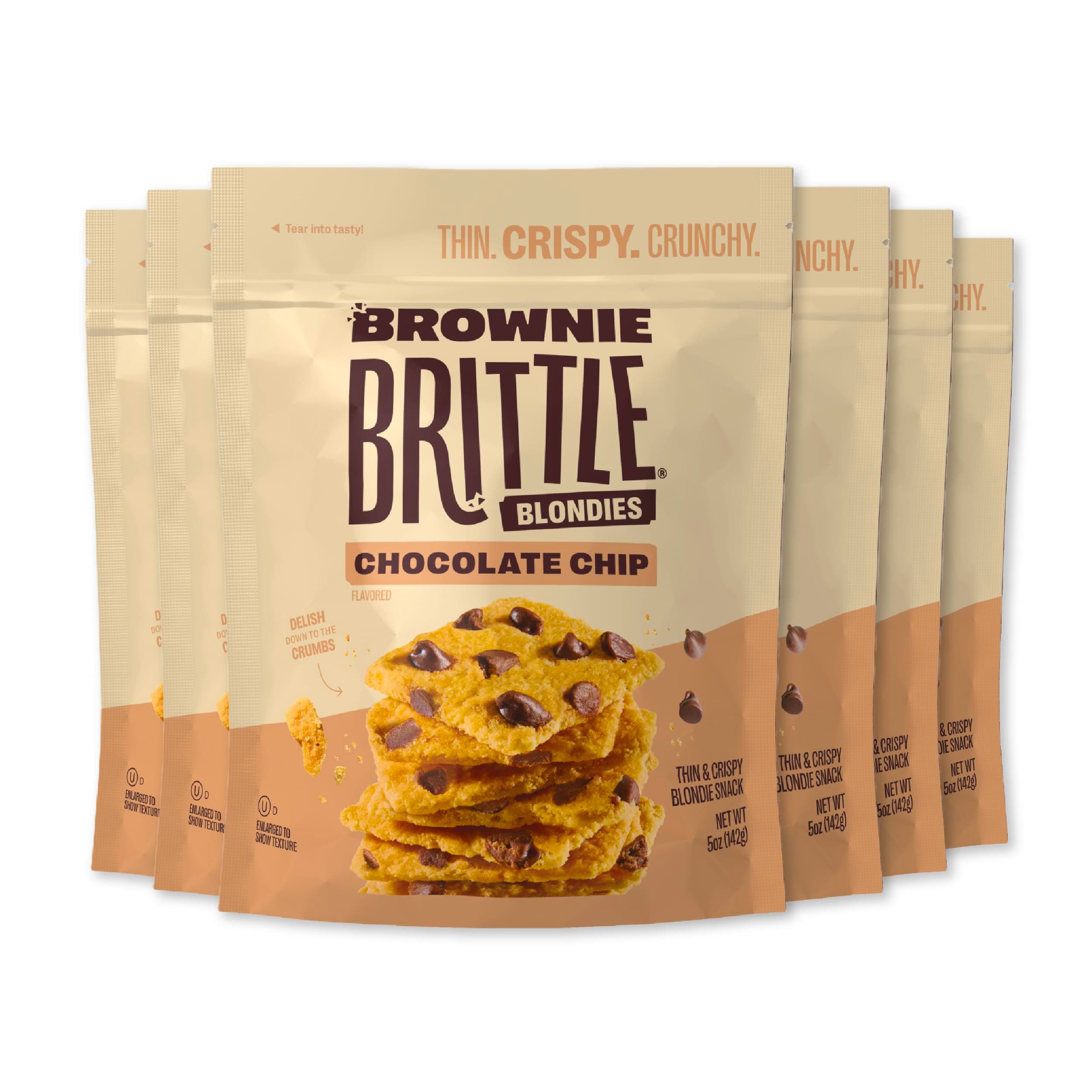 Chocolate Chip Blondie Thin and Crispy Sweet Snacks (Pack of 6, 5 oz), Rich Gourmet Brownie Bites Dessert