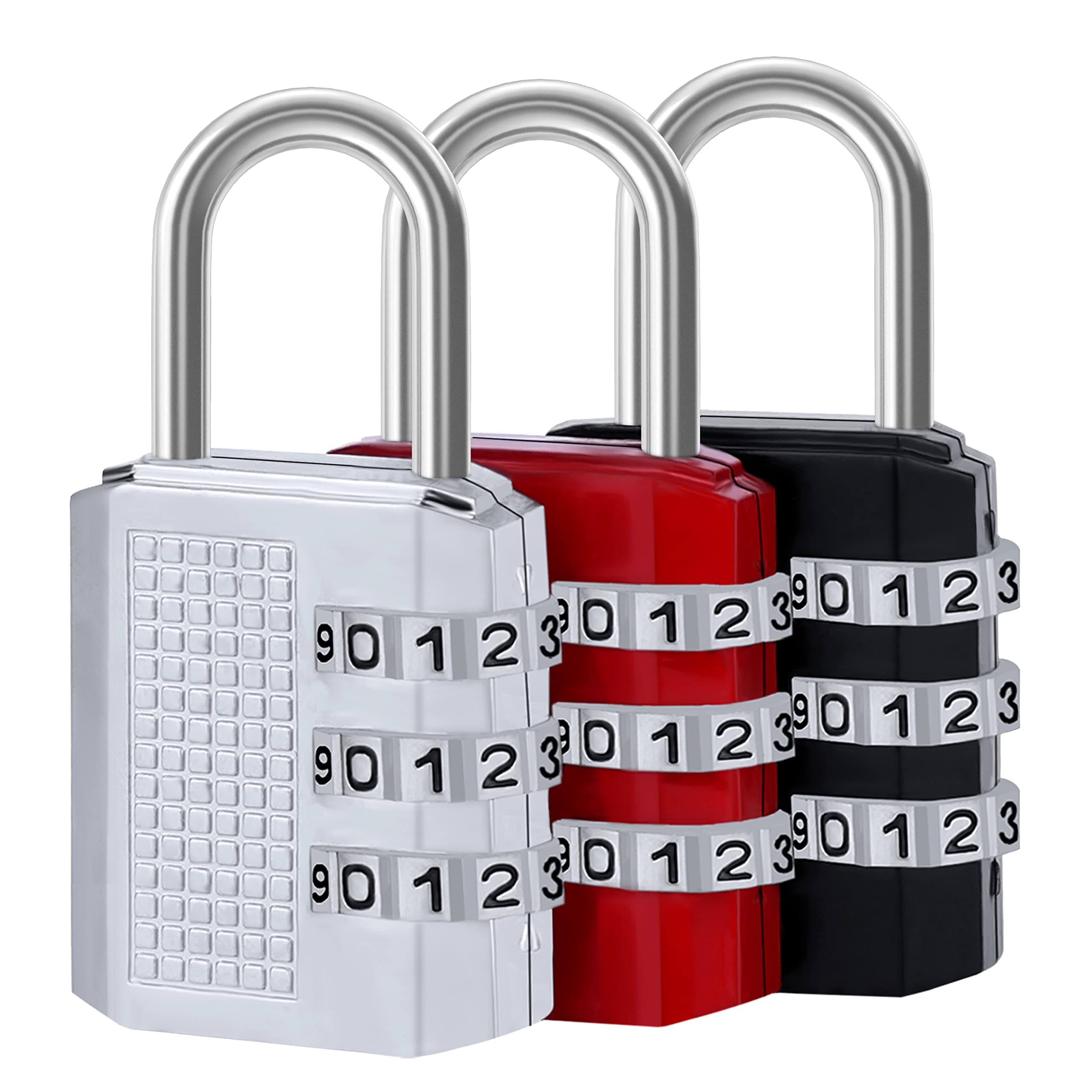Number Lock (3 Pack)- 3-Digit Number Anti-Theft Zinc Alloy Locker-Resettable PIN Number Water-Resistant Combination Padlock,Hardened Shackle for Door, Luggage(6 x 2.3cm) (Grey, Black, Red)