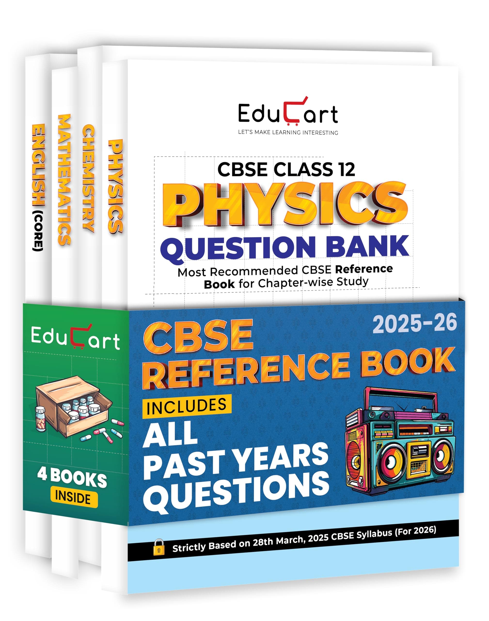 Educart CBSE Question Bank Class 12 2025-26 Physics, Chemistry, Mathematics and English on New Syllabus 2025-26 (Includes Past Years Solved Questions) Set of 4 Books