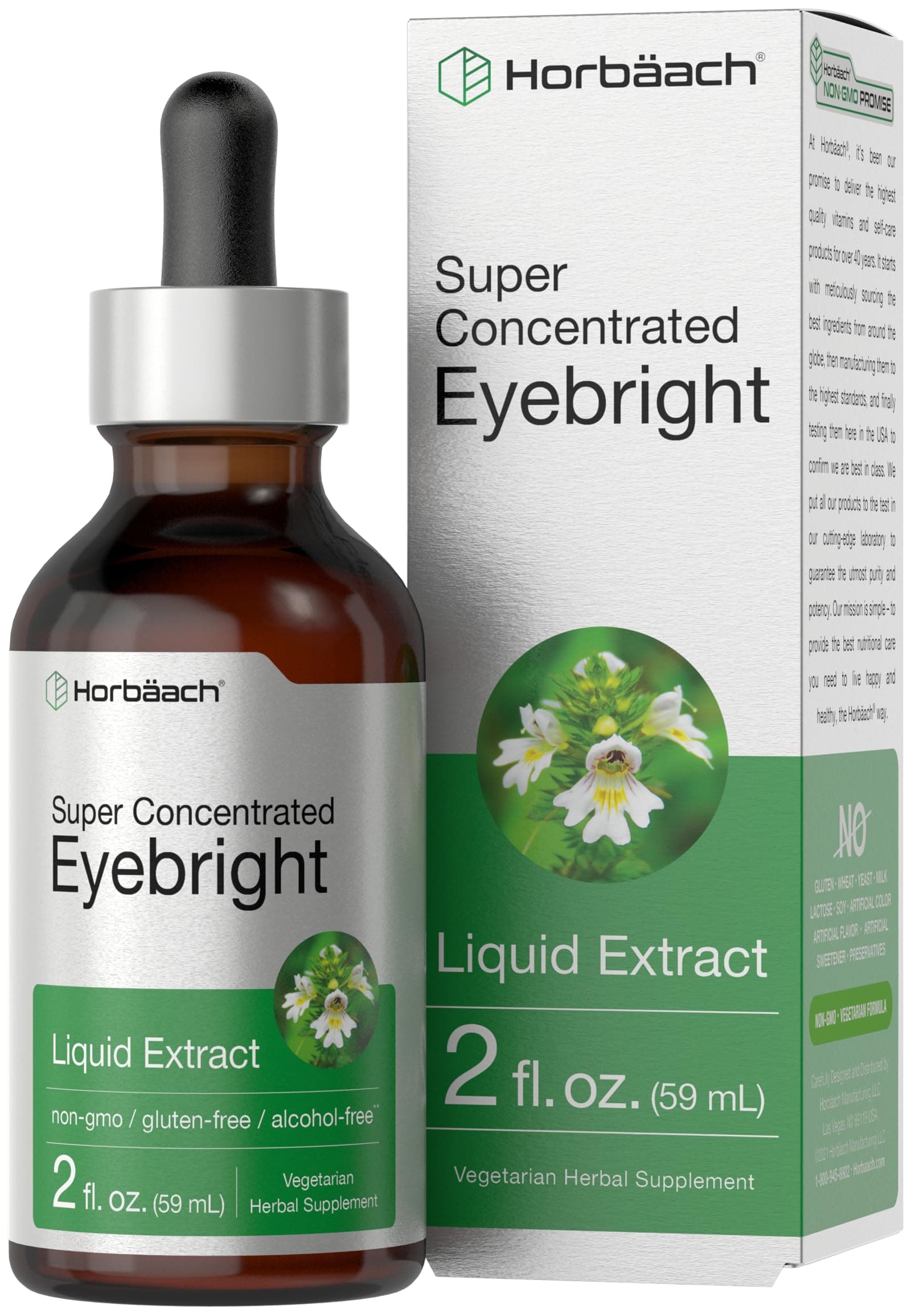 Horbäach Eyebright Herb Supplement | 2 fl oz | Alcohol Free | Super Concentrated Liquid Extract Tincture | Vegetarian, Non-GMO, Gluten Free