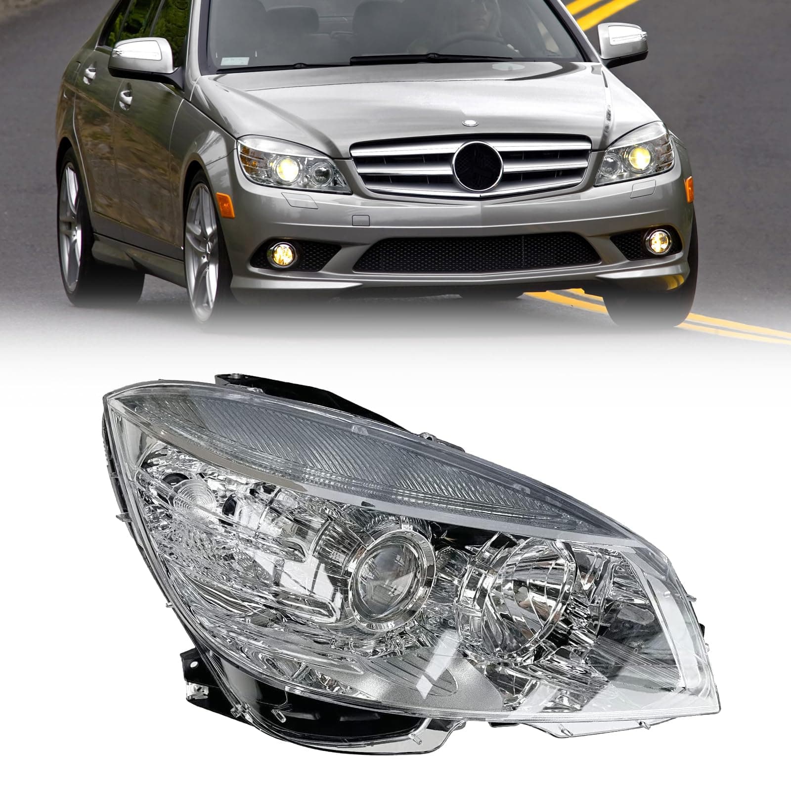 Headlight Assembly for Mercedes Benz W204 C Class Headlamp C300 C230 C350 2008 2009 2010 2011 (Right Passenger Side)