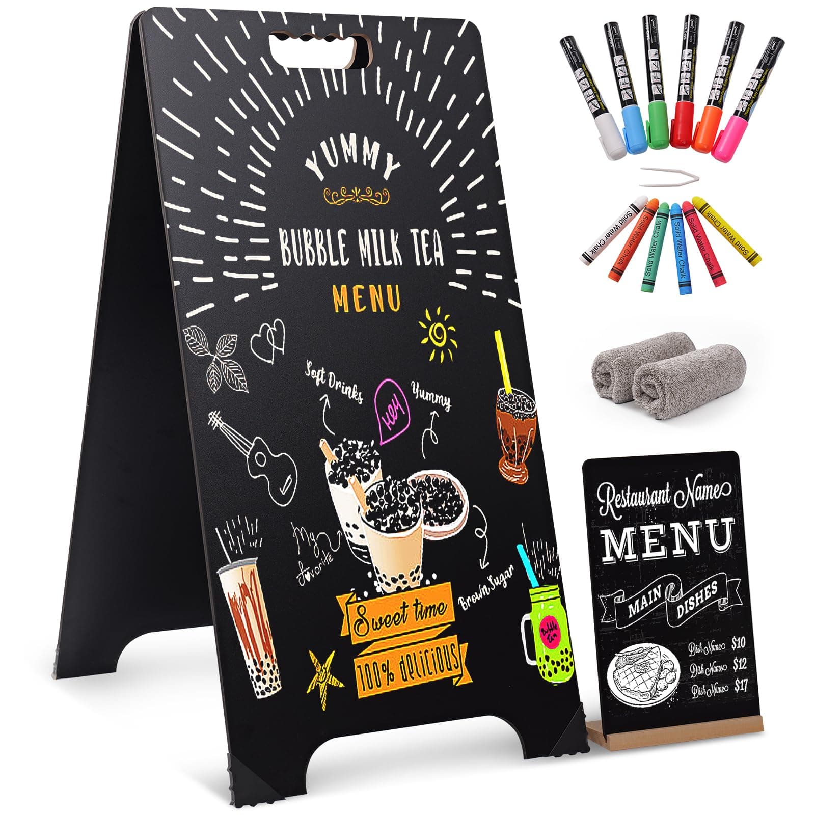 16x32 Double-Sided A-Frame Chalkboard Sign with 8x12 Chalkboard, Liquid & Solid Chalk Markers, Wedding & Event Signage