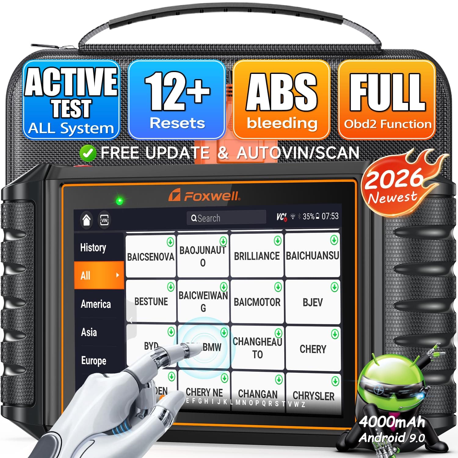 2026 FOXWELL NT726 OBD2 Scanner Diagnostic Tool, All System Bidirectional Scan Tool with TOP 12 Resets, Precise Car Diagnostic Scanner for All Vehicles, CAN-FD, FCA Autoauth, Lifetime Update, AutoVIN