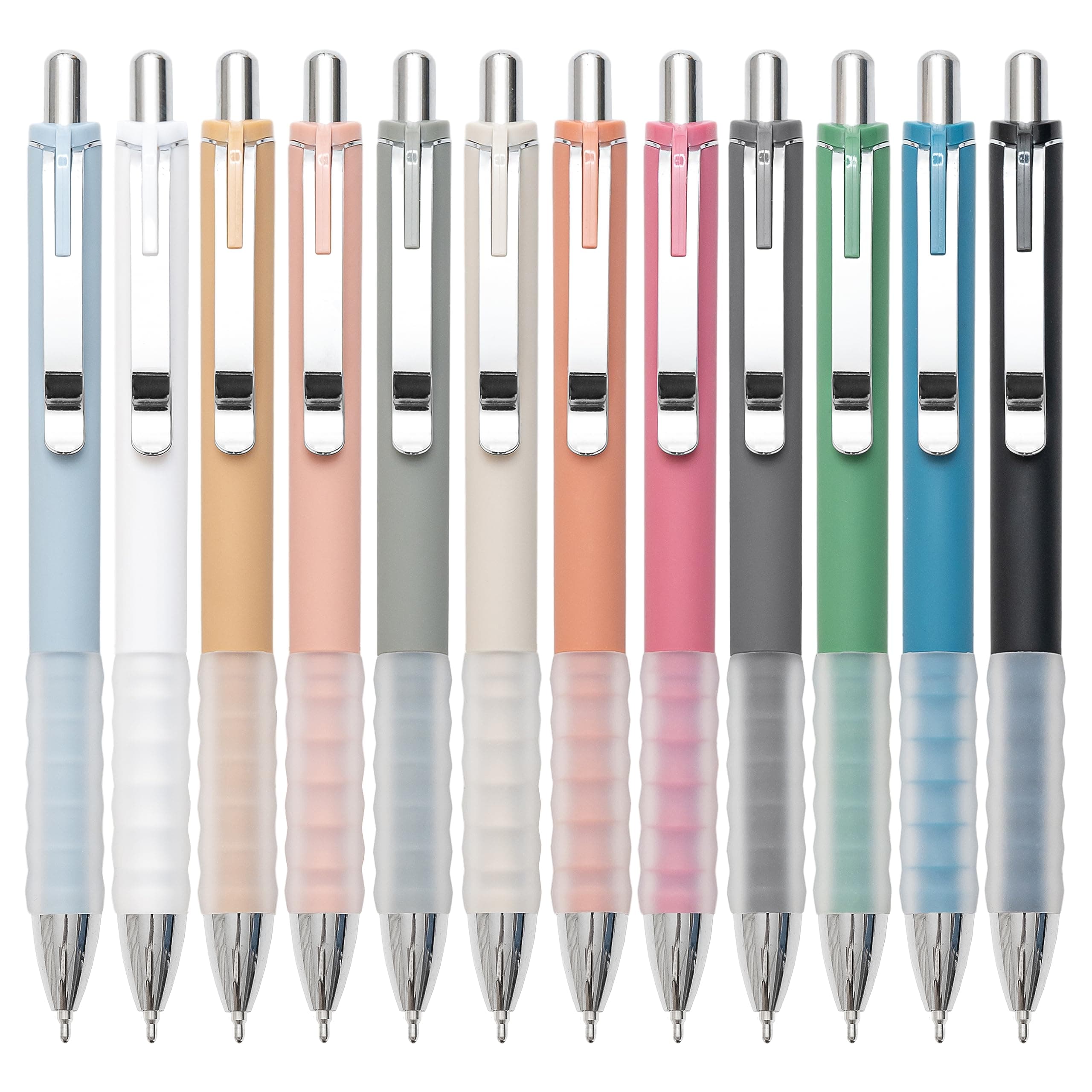 Linbsunne Ballpoint Pens Black Medium Point 1mm Pen with Super Soft Grip Ball Point Pen for Men Women Retractable Pens (silver-12 pcs)