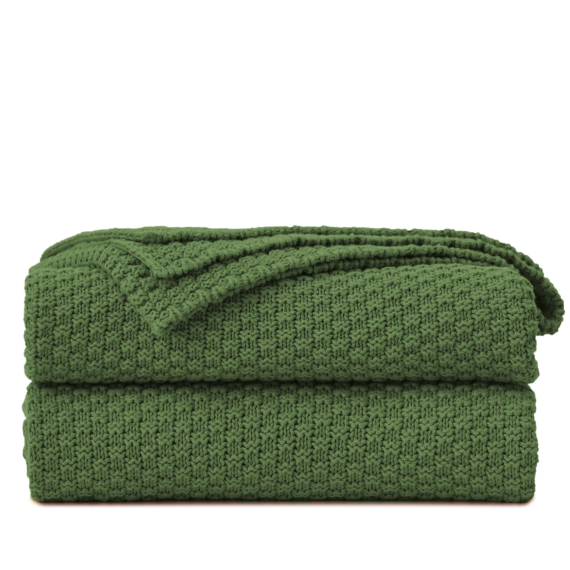 Longhui bedding Olive green Knitted Throw Blanket for Couch, Soft, Cozy Machine Washable 100% Cotton Sofa Knit Blankets, Heavy 4.0lb Weight, 60 x 80 Inches, Olive green Color.