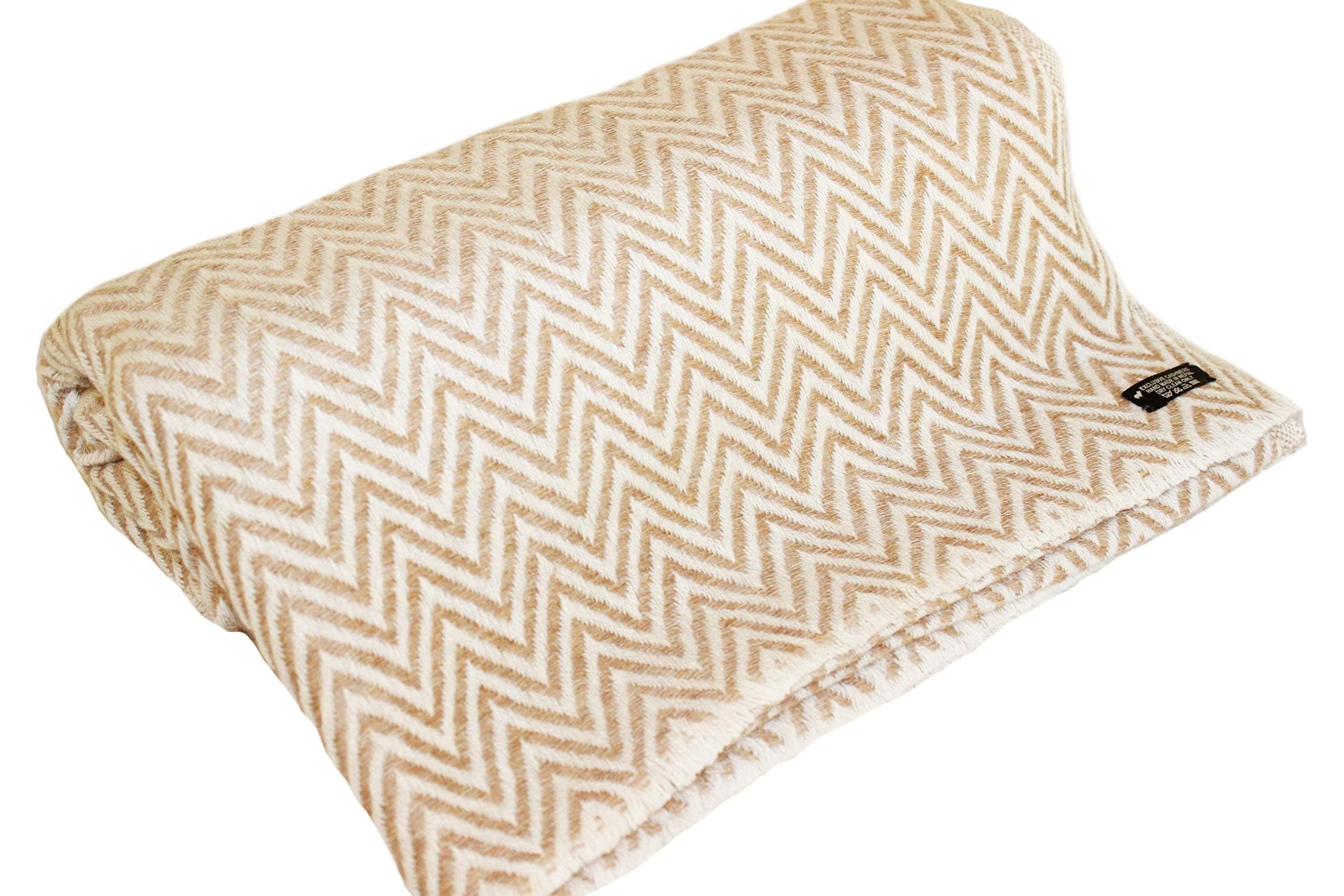 Himalayan Cashmere Throw, Chevron Pattern, Natural Cashmere Blanket 54" x 108",Hand Made in Nepal (Brown)