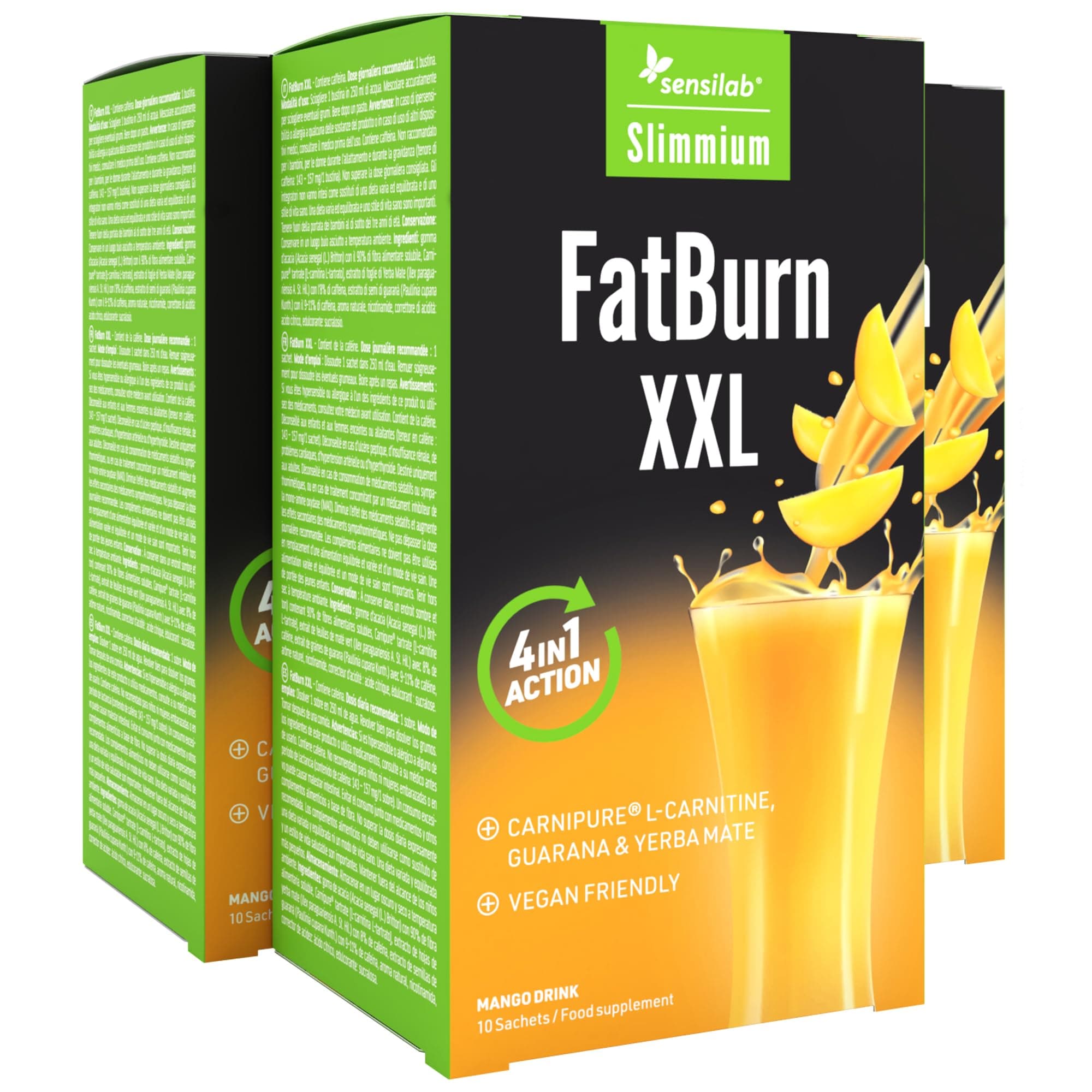 Fat Burner Drink - Thermogenic Effect with L-Carnitine, Yerba Mate Extract, Acacia Gum Fibre, Guarana and Vitamin B3, 30 Day Supply, Slimmium by Sensilab