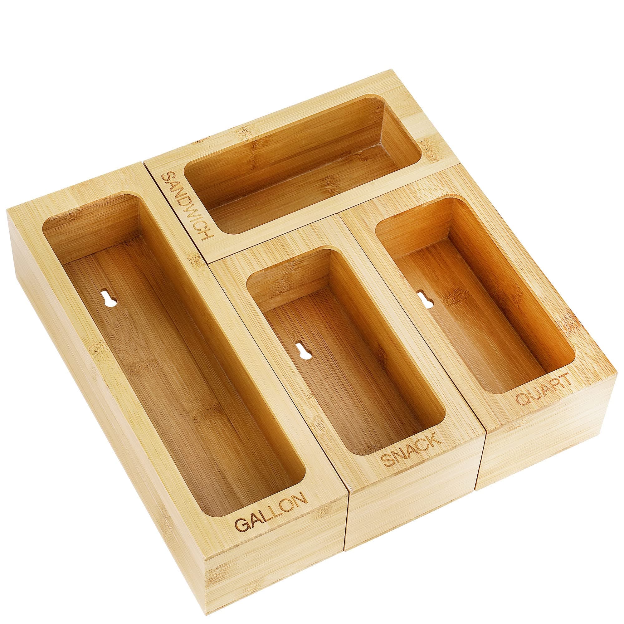 MTRSUEBamboo Ziplock Bag Storage Organizer, Kitchen Food Storage Bag Container Holders and Dispenser Compatible with Ziplock Gallon, Quart, Sandwich and Snack Variety Size Bag