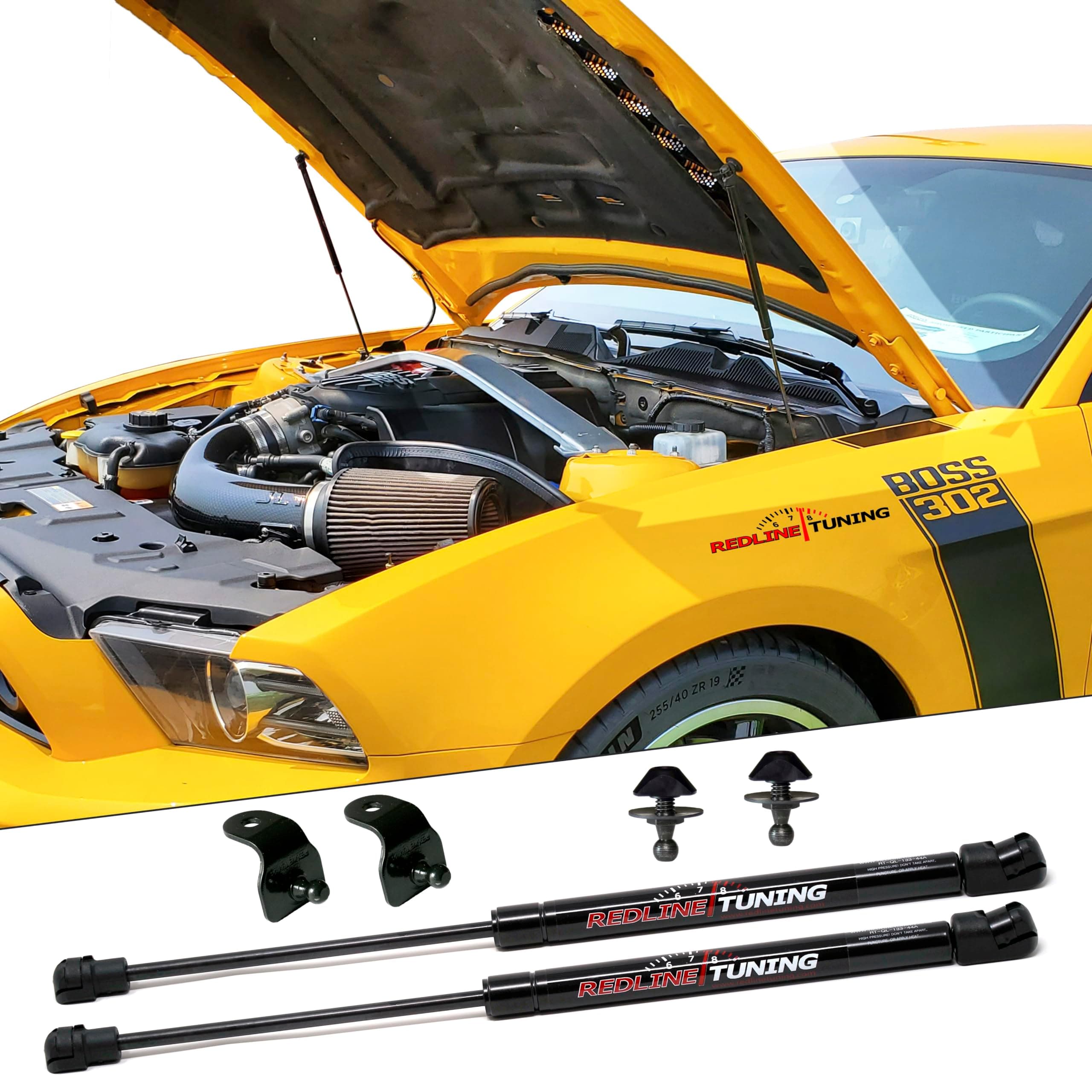 Redline Tuning 21-11024-02 Hood QuickLIFT Plus Bolt in Struts Compatible with Ford Mustang 2005-2014 All Stock Hoods (All Black Components)