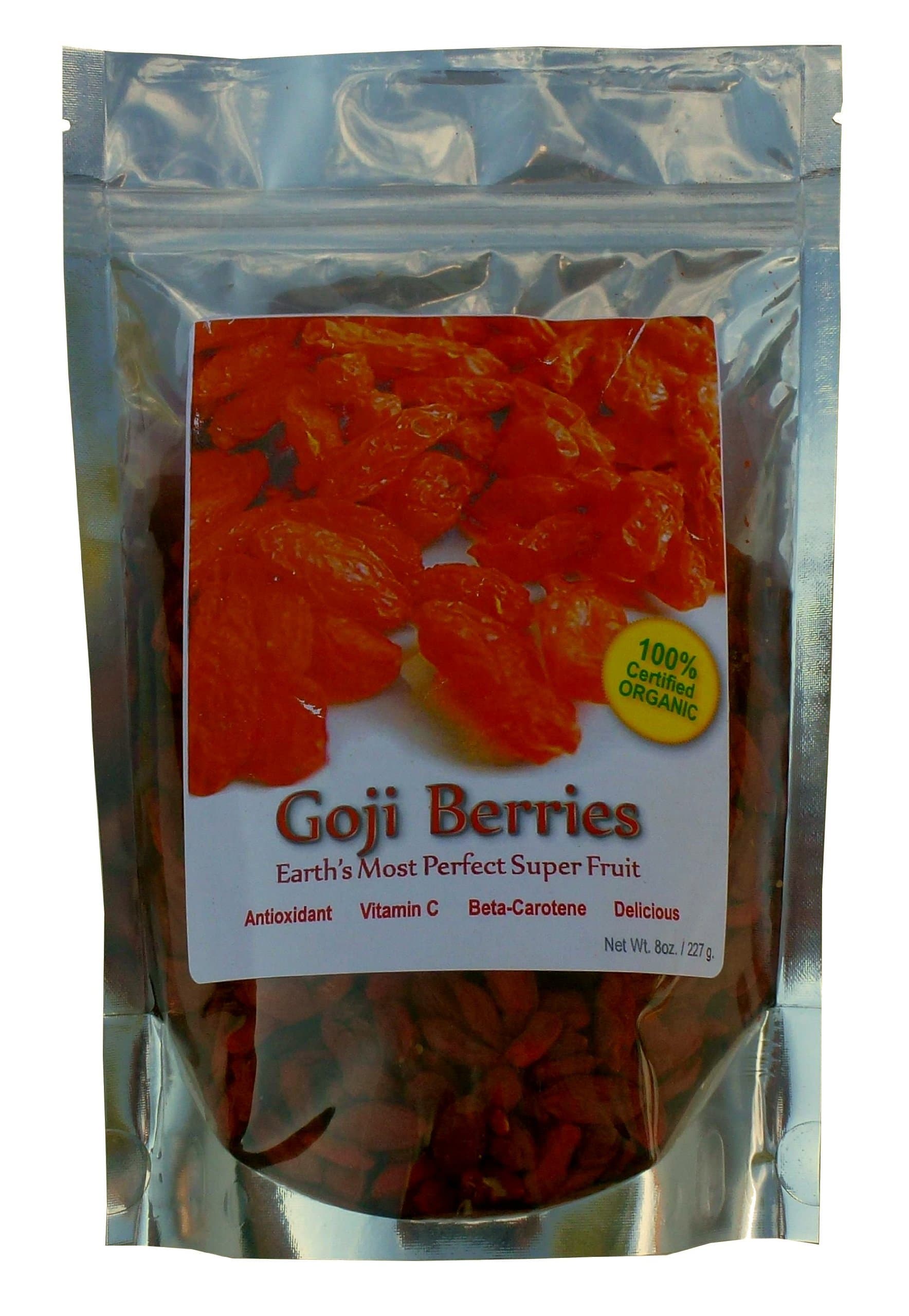 USDA Organic Goji Berries (also called Wolfberries or Lycium Barbarum) in Resealable Pouch, 8 Ounce Bag, By The Happy Fruit