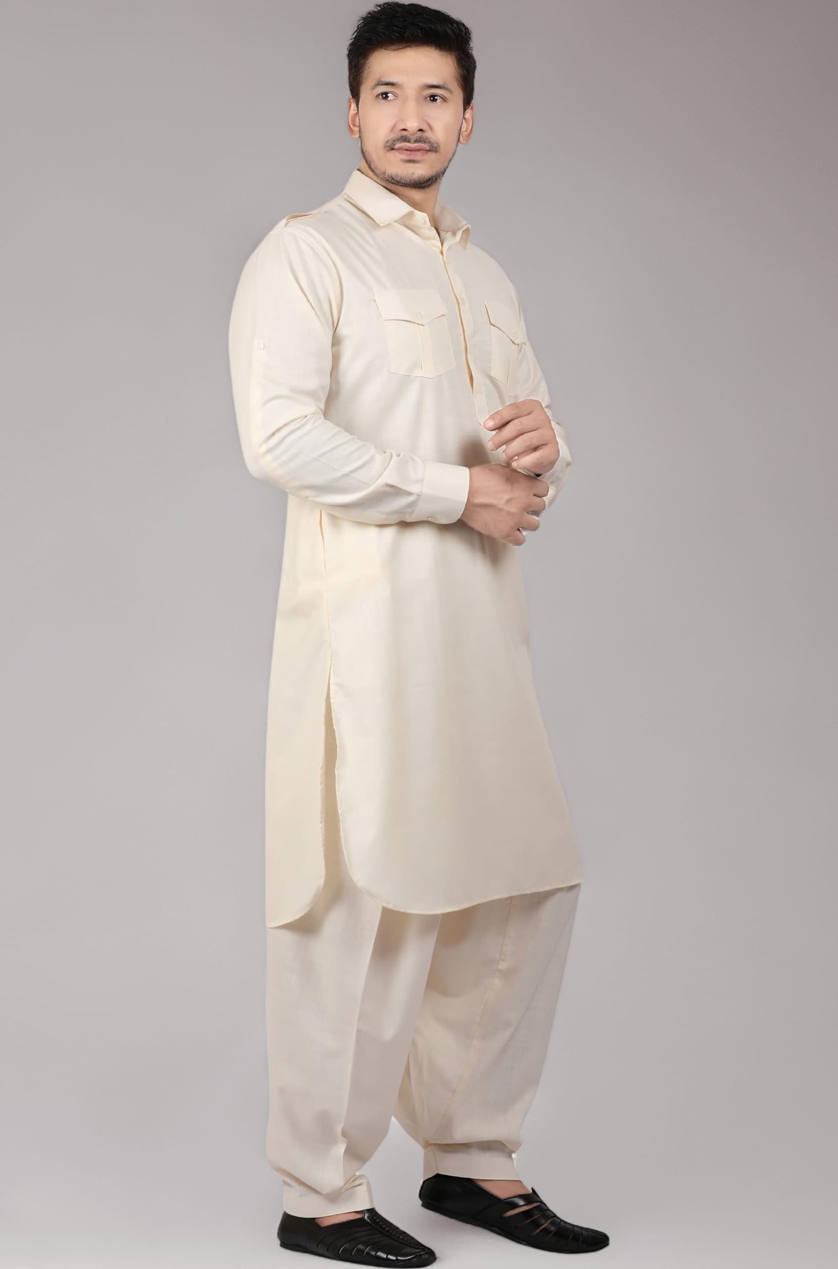 Men's Cotton Blend Pathani Kurta Pyjama Suit