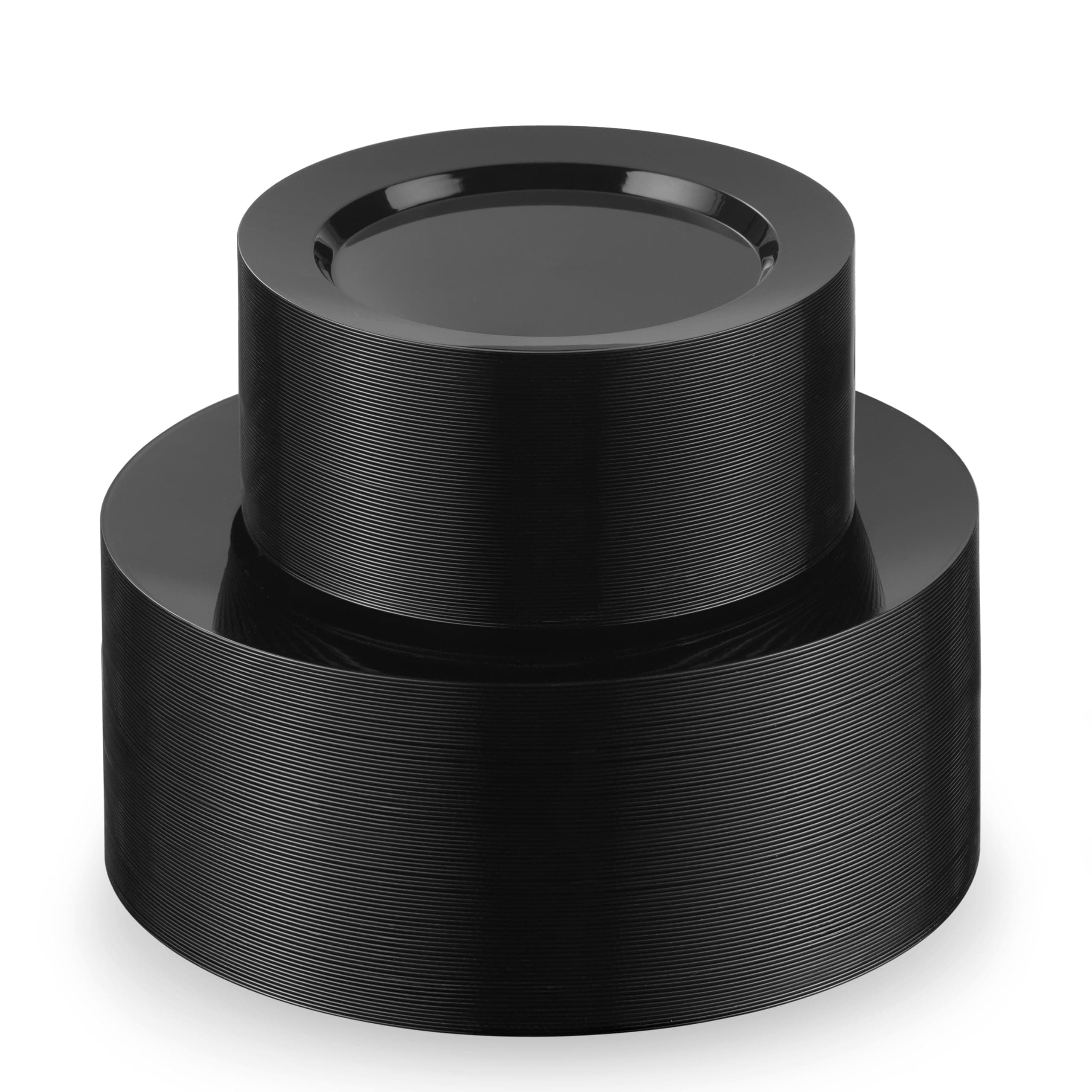 Munfix 100 Black Plastic Plates Set, 50 Pcs 10 Inch Plastic Dinner Plates and 50 Pcs 7 Inch Plastic Dessert Plates, Elegant Fancy Heavy Duty Disposable Plates for Party, Wedding, Black