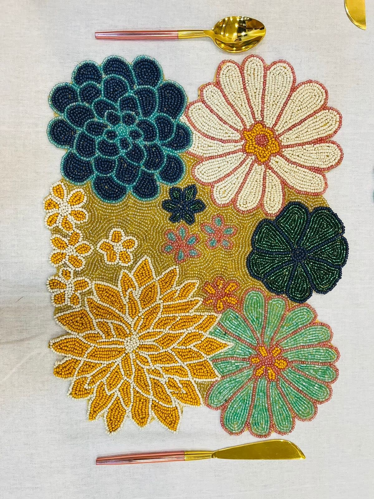 Made for You Handcrafted & Hand Embroidered Beaded Table Runner Placemat, Elegant Decorative Center/Table Mat, 12x16 Inches, Pack of 1, Ideal for Dining, Coffee & Accent Tables