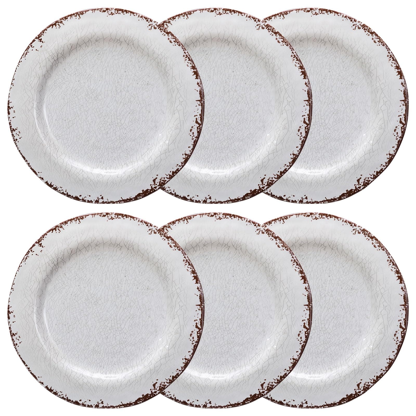 9 inch White Melamine Salad Plate Set, Vintage Rustic 6 piece Dessert Plates Set, Break-Resistant Dishes Set Great for Dining Party, Ideal for Salad,Dessert,Fruit and Cakes