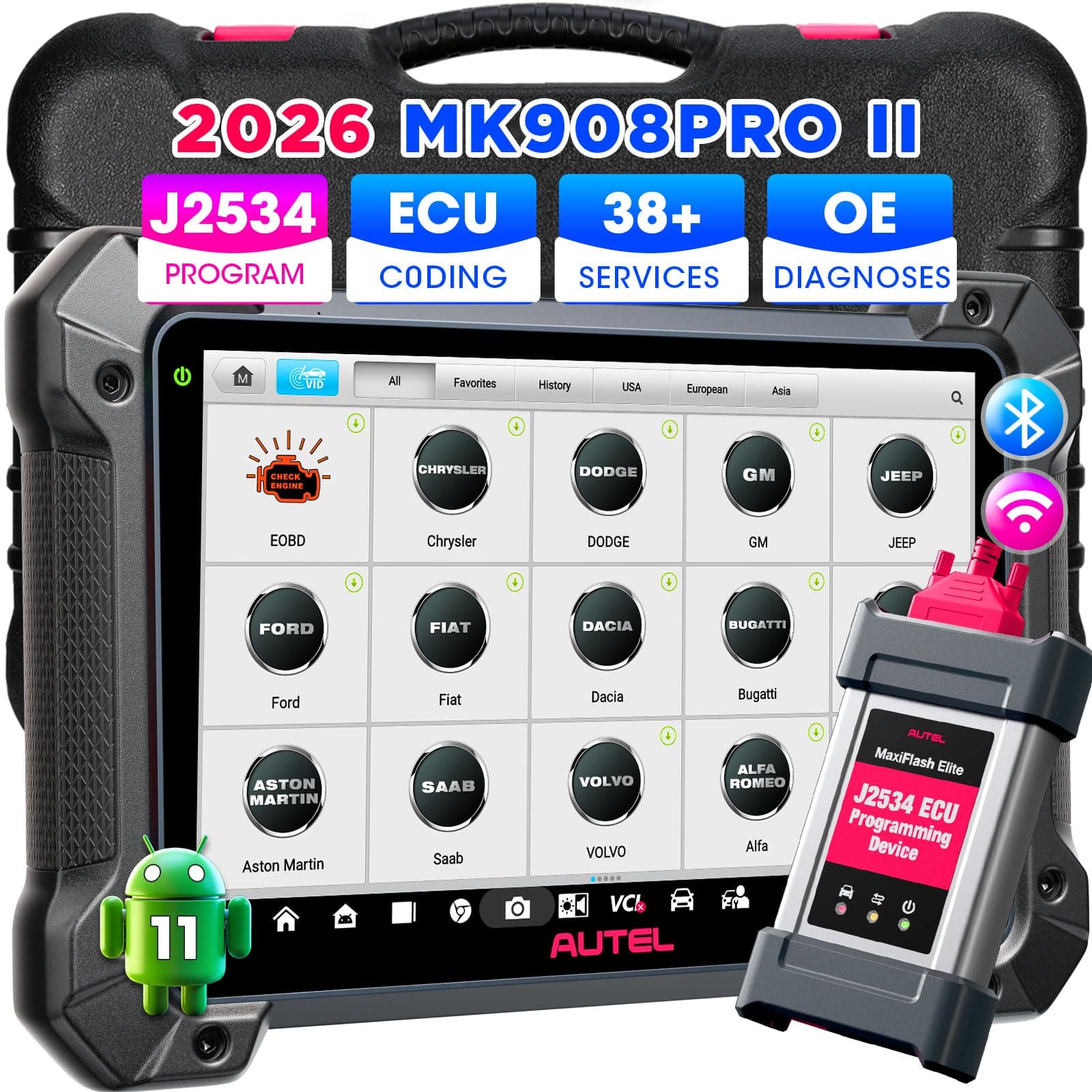 Autel Scanner Maxicom MK908 Pro II 2026, J2534 Diagnostic Tool As MS908S PRO II Elite 2 Pro MSUltra w/AutoScan 2.0, Up of MS906MAX/MS906 PRO, 3000+ Active Test 38+ Services OS10.0 4/128G