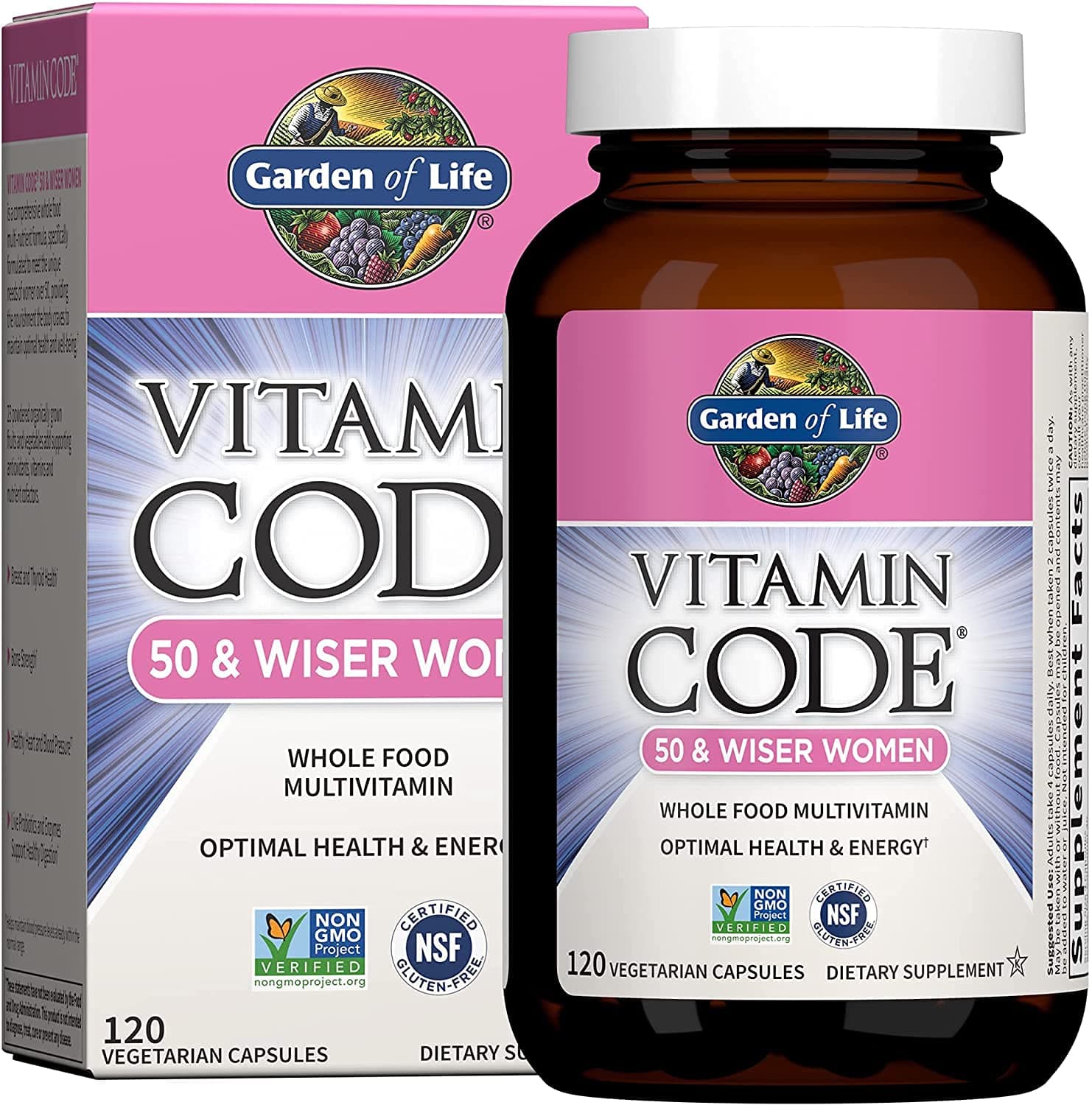 Multivitamin for Women - Vitamin Code 50 & Wiser Women's Raw Whole Food Vitamin Supplement with Probiotics, Vegetarian, 120 Count