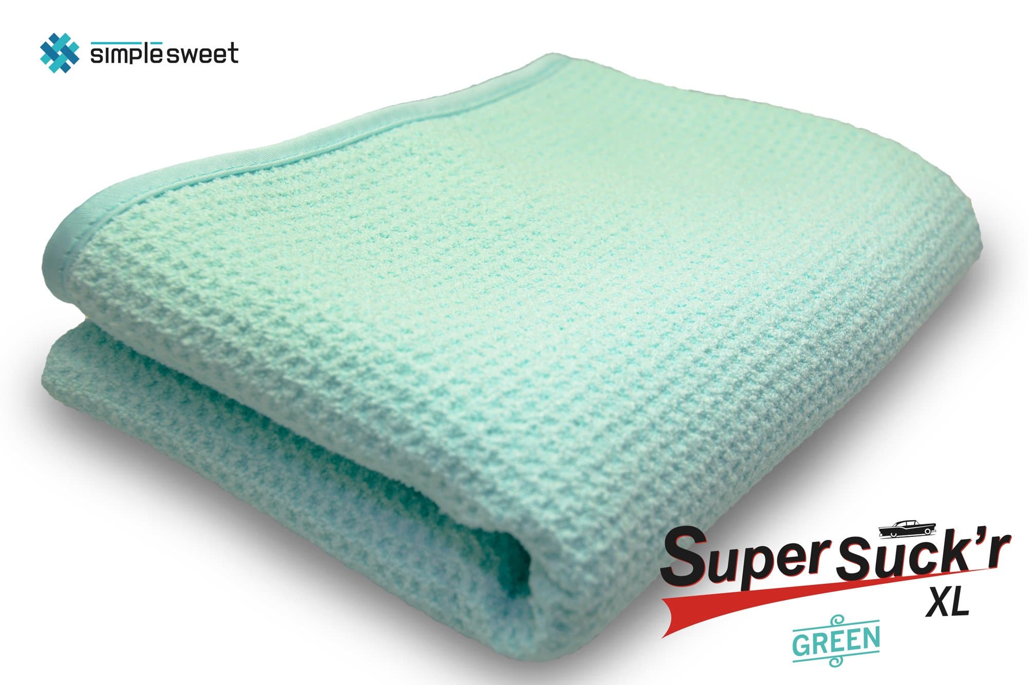 SimpleSweet Microfiber Drying Towel - Waffle Weave, 36x25 inch Large, Green - Dealer Certified, South Korean Yarn - Chamois Shammy Cleaning Cloth Not Even Close Super Suck’r