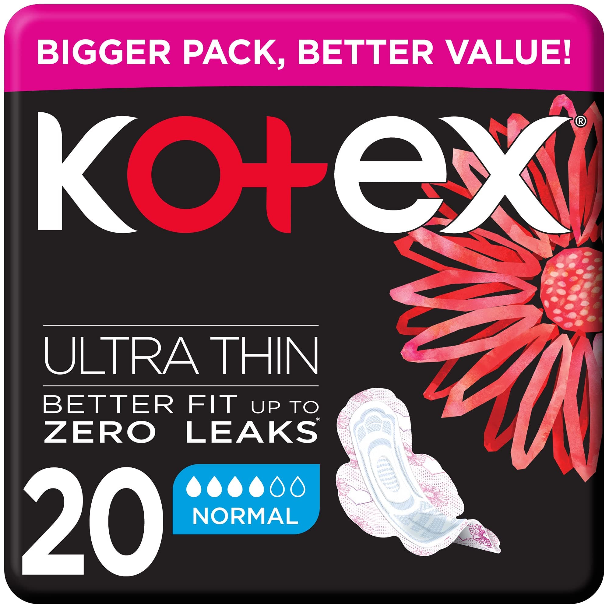 Ultra Thin Pads, Normal Size Sanitary Pads with Wings, 20 Sanitary Pads