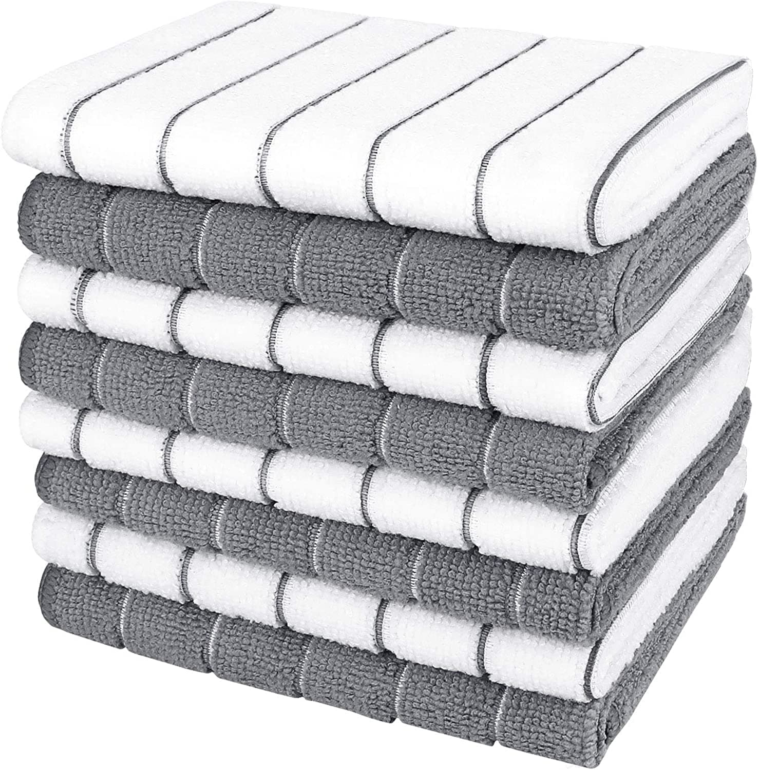 VisionhnnMicrofibre Dish Cloths, Tea Towels Super Soft Absorbent and Lint Free,Multi-Purpose Microfibre Dish Rags for Kitchen Pack of 6, 30 x 30 cm, Gray and White