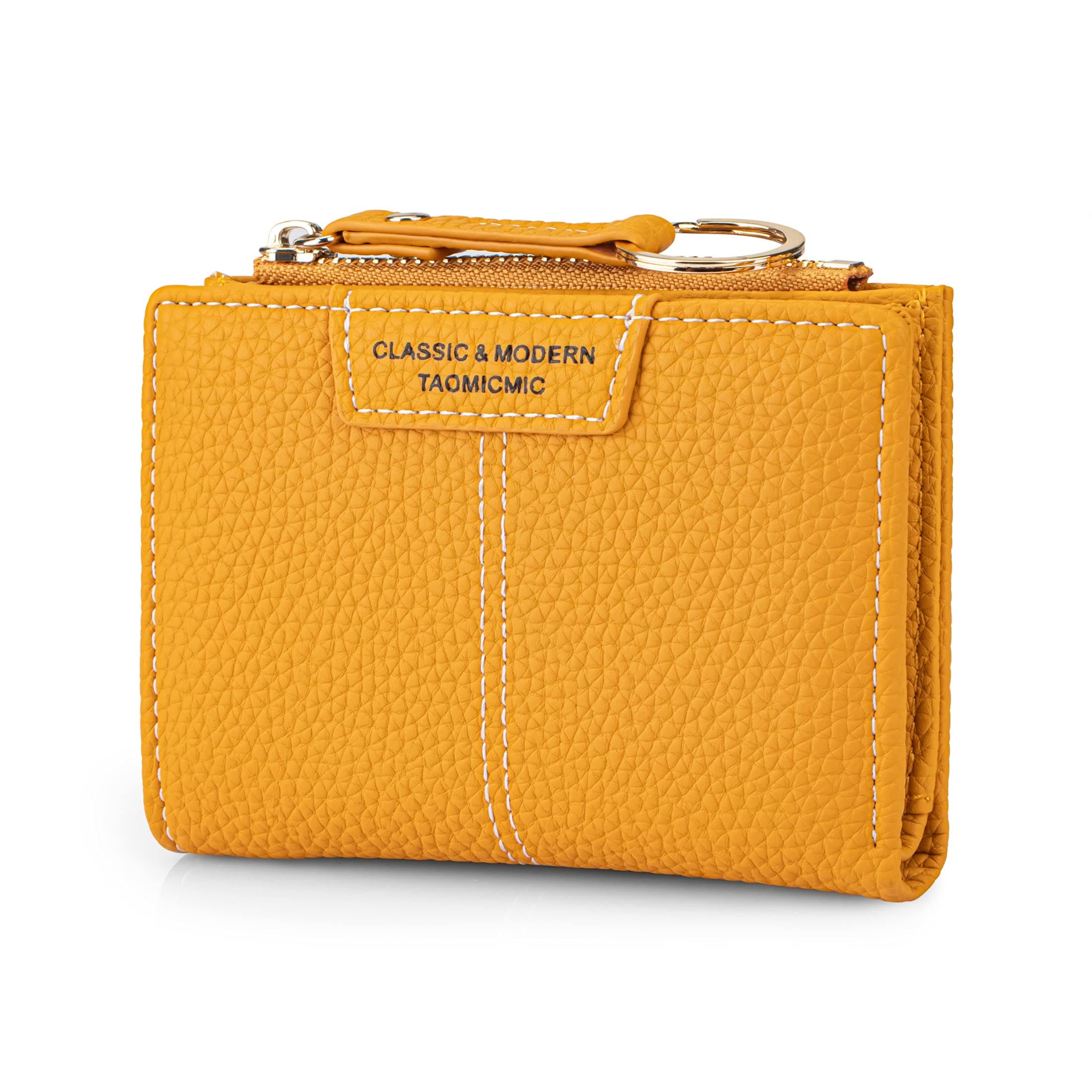 Small Wallets for Women Bifold Leather Short Wallet Lady Mini Purse with Coin Pocket Key Ring (Yellow)