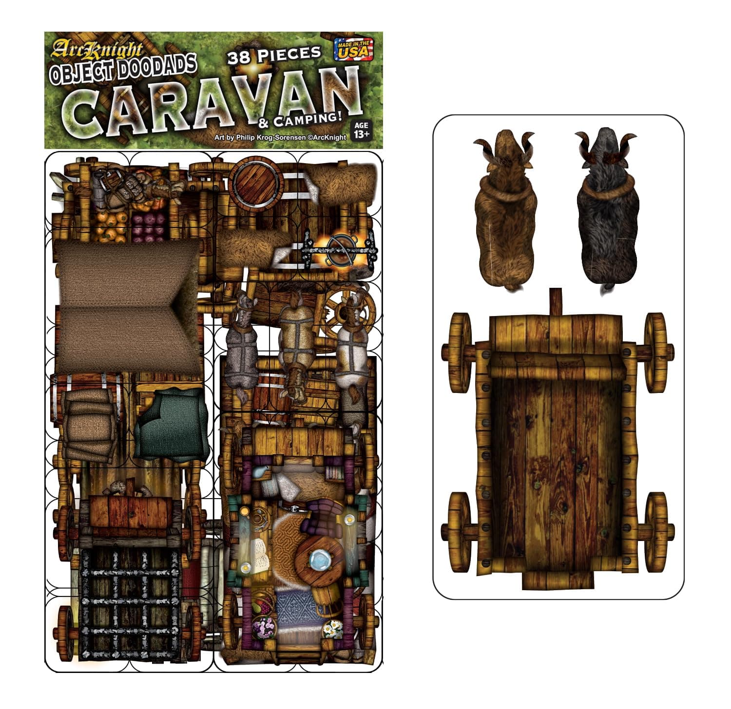 Caravan - 38pc Double-Sided Wagon & Terrain Pieces for Starters & Masters Alike - Roleplaying Objects for Dungeons & Dragons - Immersive Map Accessories for DND 5E, Pathfinder & Warhammer RPGs