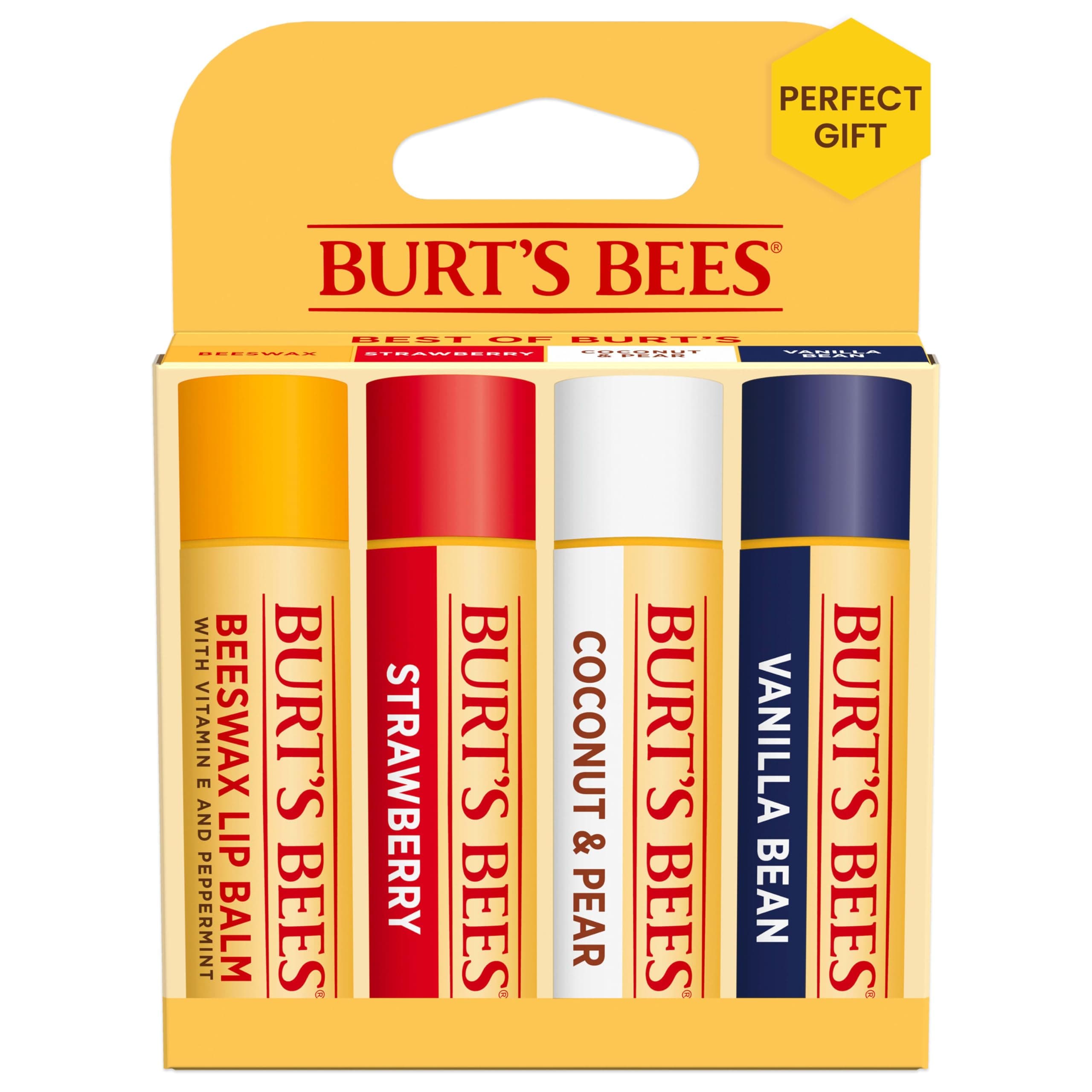 Burt's Bees Official Lip Balm, Set of 4 (Mint, Coconut, Strawberry, Vanilla, 0.15 oz (4.25 g) x 4 Bottles), Additive-free, White Day, Anniversary, Petite Gift, Lip Care