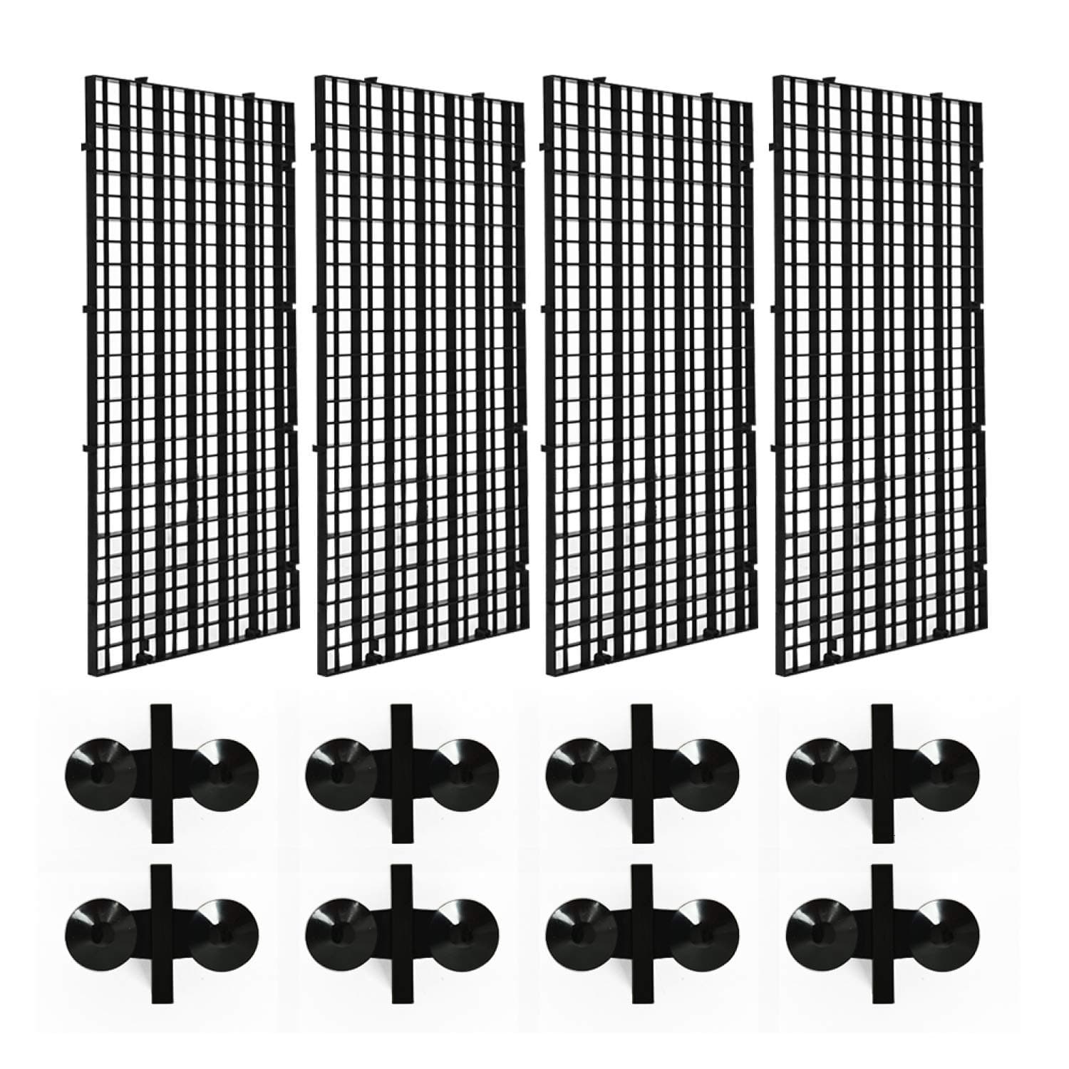 Vumdua 4 Pcs Aquarium Divider, Grid Divider Tray Egg Crate Fish Tank Divider Filter Bottom Isolation with 8 Pcs Sucker Clip for Mixed Breeding (Black)
