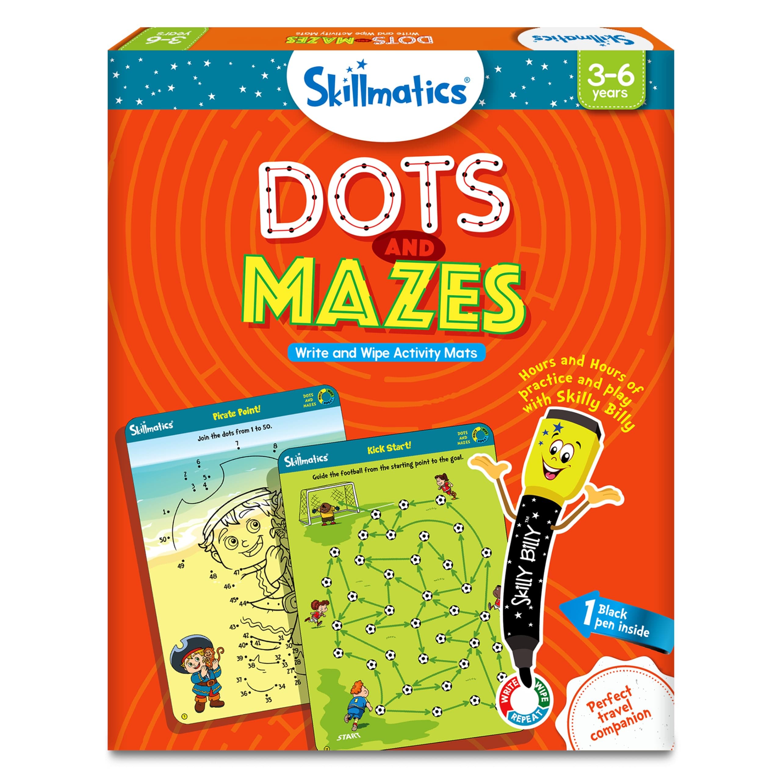 Educational Game - Dots & Mazes, Reusable Activity Mats with Dry Erase Marker, Gifts, Travel Toy, Ages 3 to 6