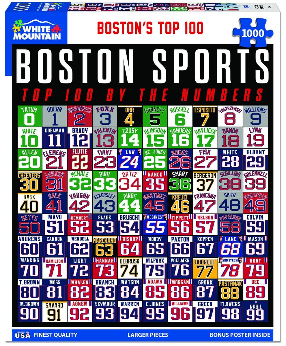 White Mountain 1000 Piece Jigsaw Puzzle Cool Vintage Sports Collage Puzzles with Large Pieces Gift for Adults and Family 24"x30" - Boston's Top 100 States