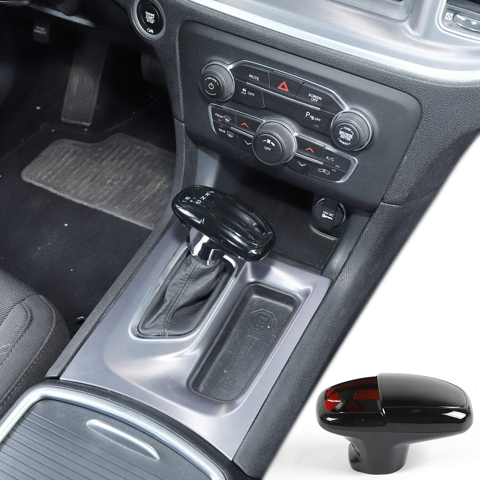 Hoolcar Black Gear Shift Knob Cover Handle Sticker Trim for 2015-2019 Dodge Challenger & Charger, 2018-2020 Durango Accessories (3PCs)