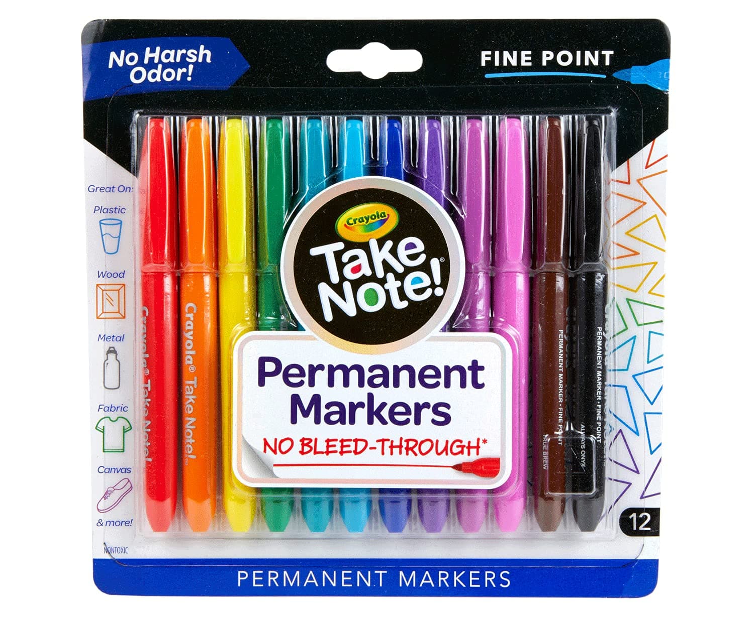 Crayola Take Note Permanent Markers, Fine Point, School Supplies, 12 Count