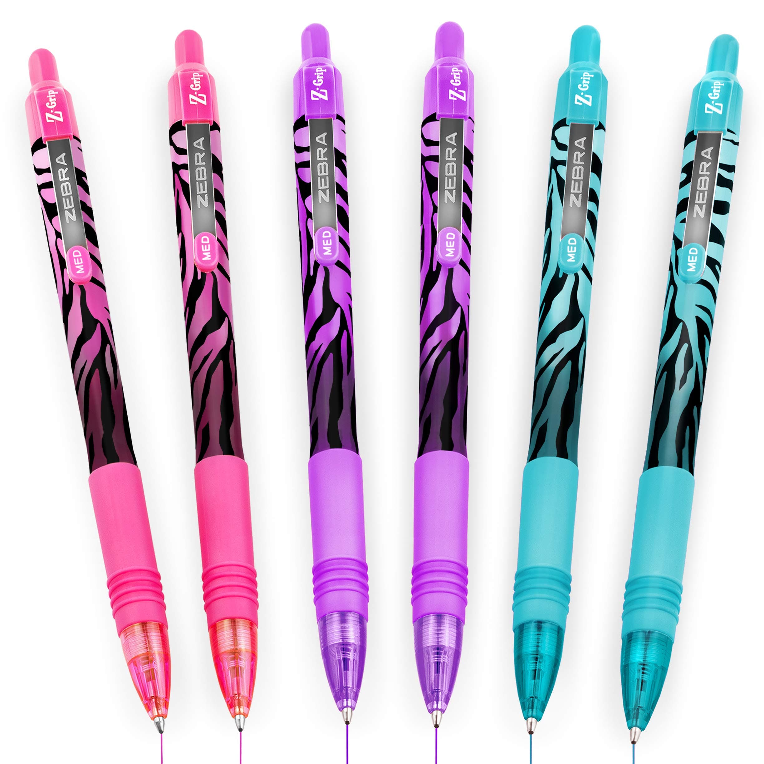 Zebra Z-Grip Smooth Ballpoint Pen - 1.0mm - Funky Flame - Stripe Barrel - Blue, Pink, Violet - Pack of 6