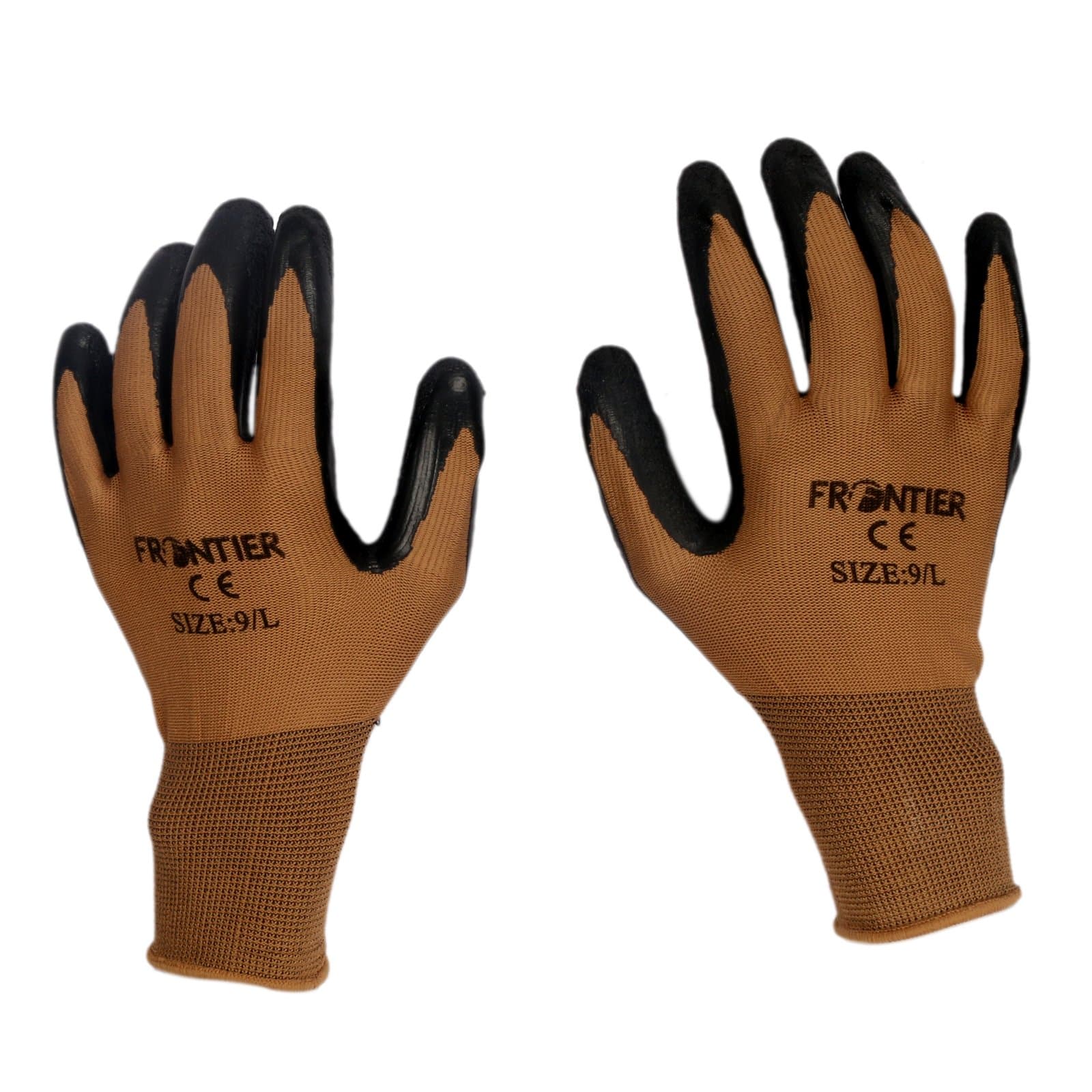 THECOOLIO Nylon Midas Safety Brown Shell With Black Crinkle Finish Latex Coating Glove (Large), Pack Of 1