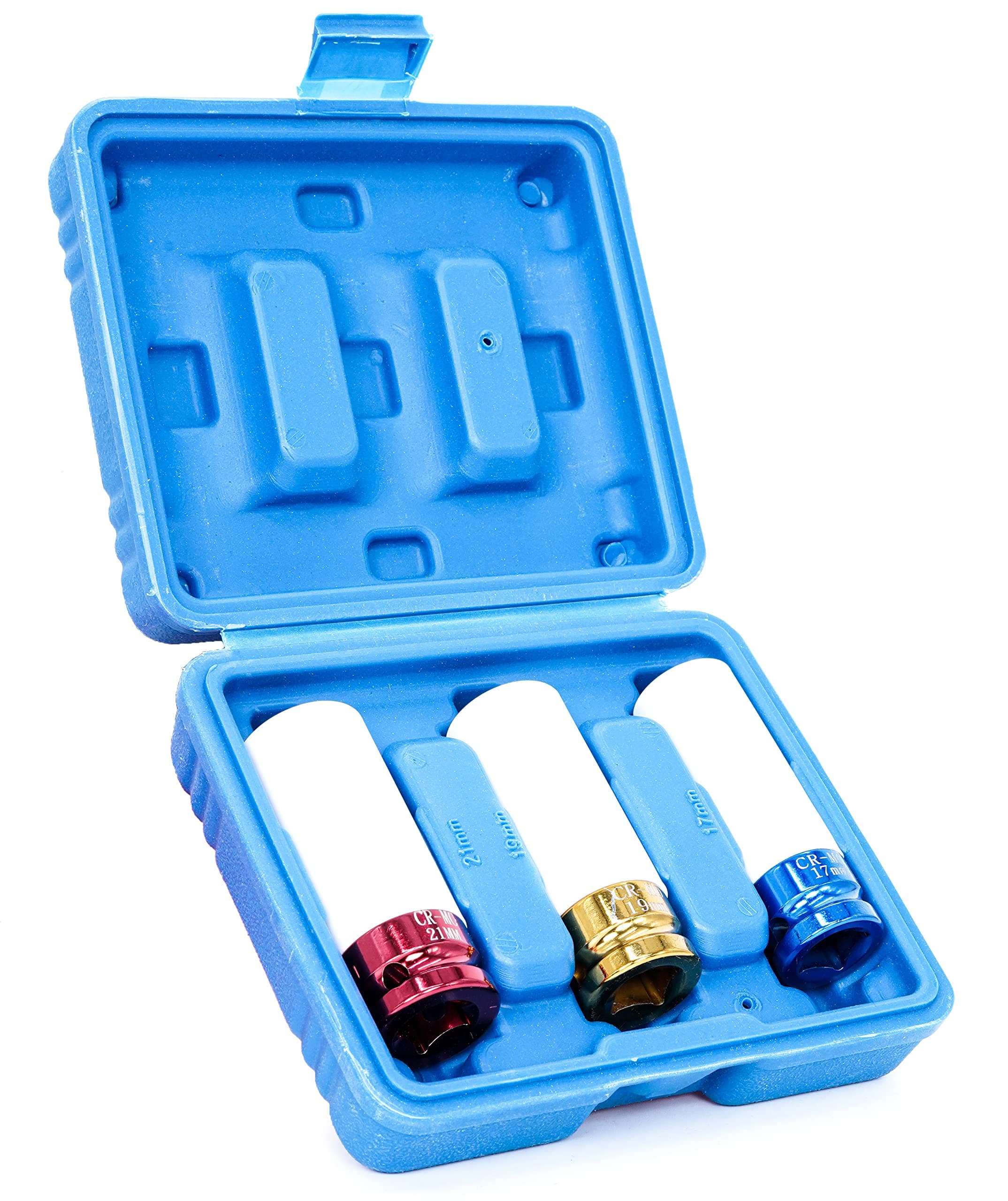 JPT 3 Pcs Professional Chrome Monedium Ultra High Strength Impact Socket Set For 1/2" Drive, Colour Coded (17,19,21MM) For Impact Wrench, Ratchet Handles, Repairing Work, DIY, Auto Repairs Car & Bike