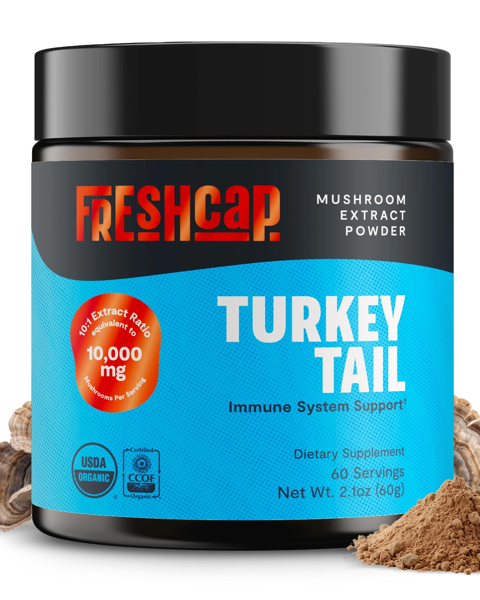 FreshCap Mushrooms SHIELD - Turkey Tail Extract Powder - USDA Organic -60 g- Supplement - Immune Protection - Add to Coffee/Tea/Smoothies-Real Fruiting Body No Fillers