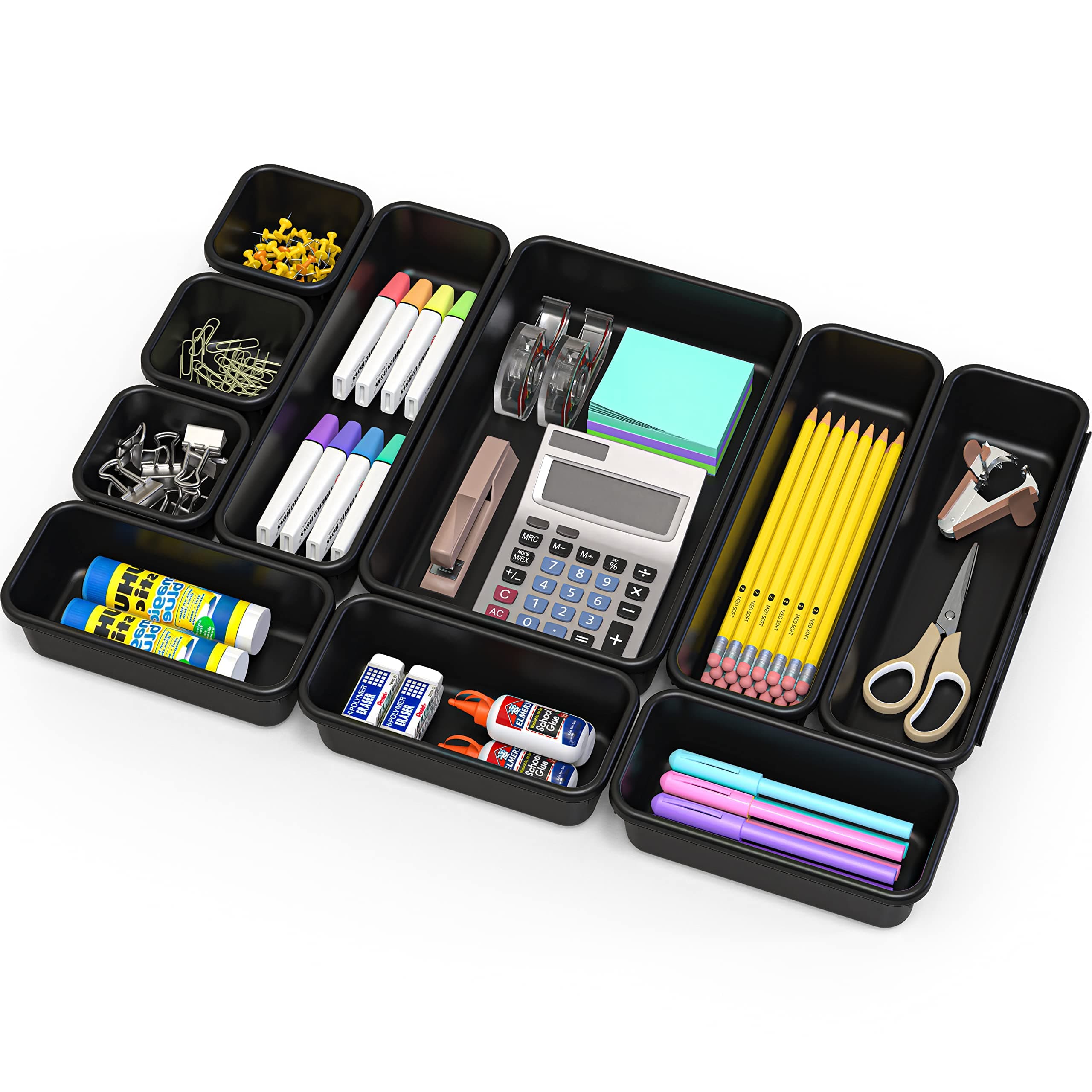 Interlocking Desk Drawer Bins Organizer, 10 Packs, Black