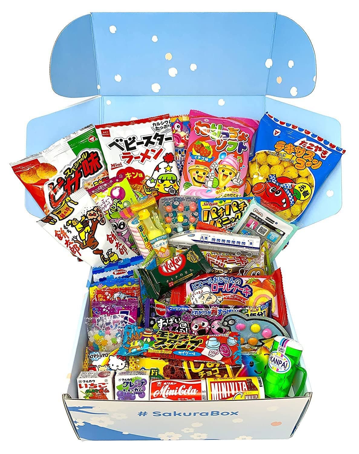 Sakura Box Dagashi Set Japanese Candy Chocolate Snacks Gift Packs (Medium w/Blue Box)