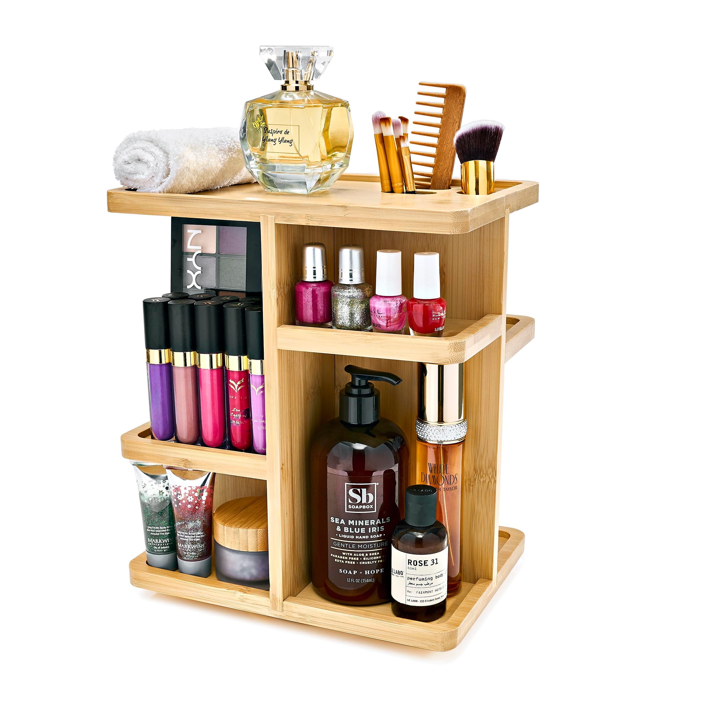 Sorbus 360° Bamboo Makeup Organizer - Multifunctional Storage Carousel for Cosmetics, Makeup, Skincare Organizer, Rotating Makeup Organizer for Vanity Bathroom Bedroom Desk Closet Dorm