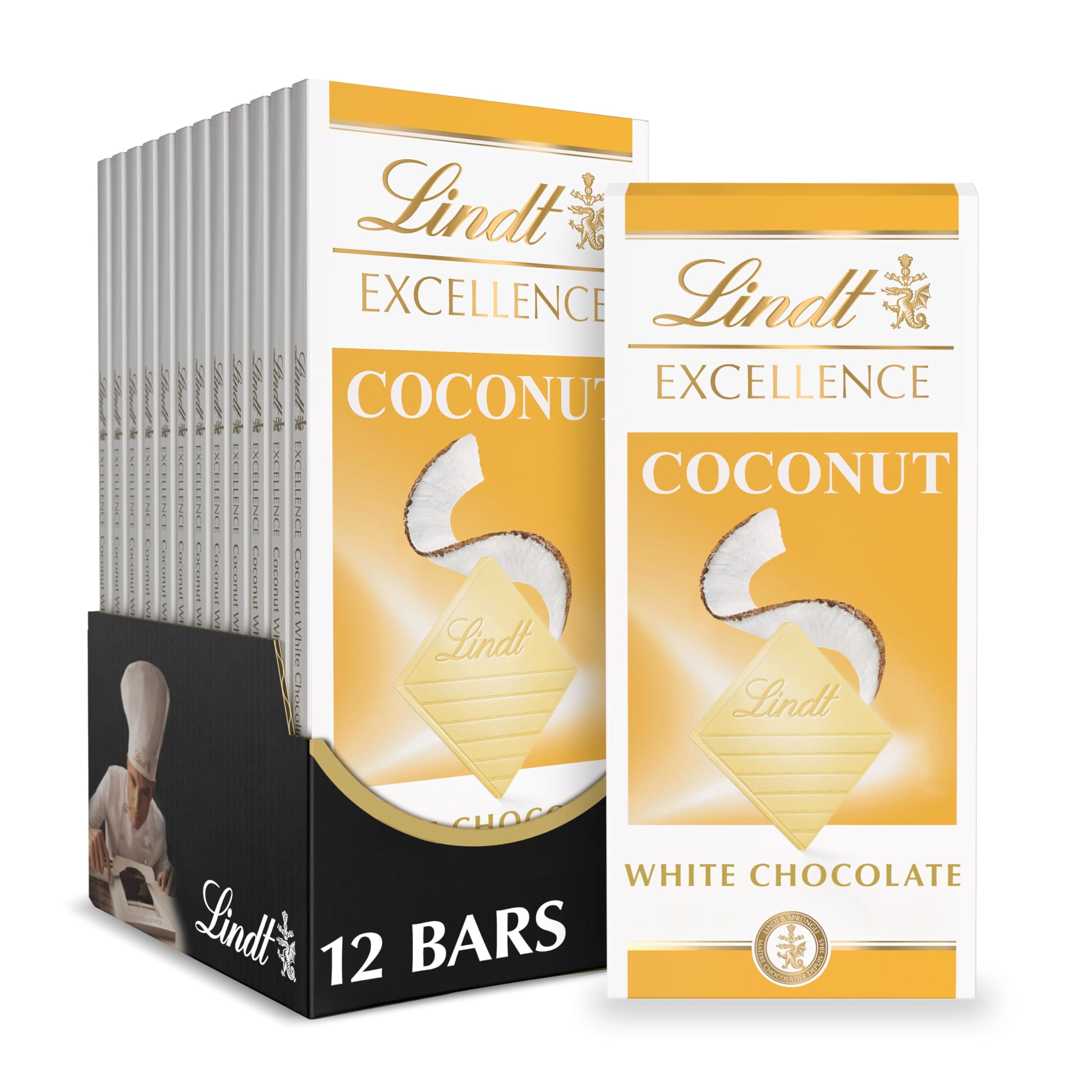 EXCELLENCE Coconut White Chocolate Bar, White Chocolate Candy with Coconut Flakes, 3.5 oz. (12 Pack)