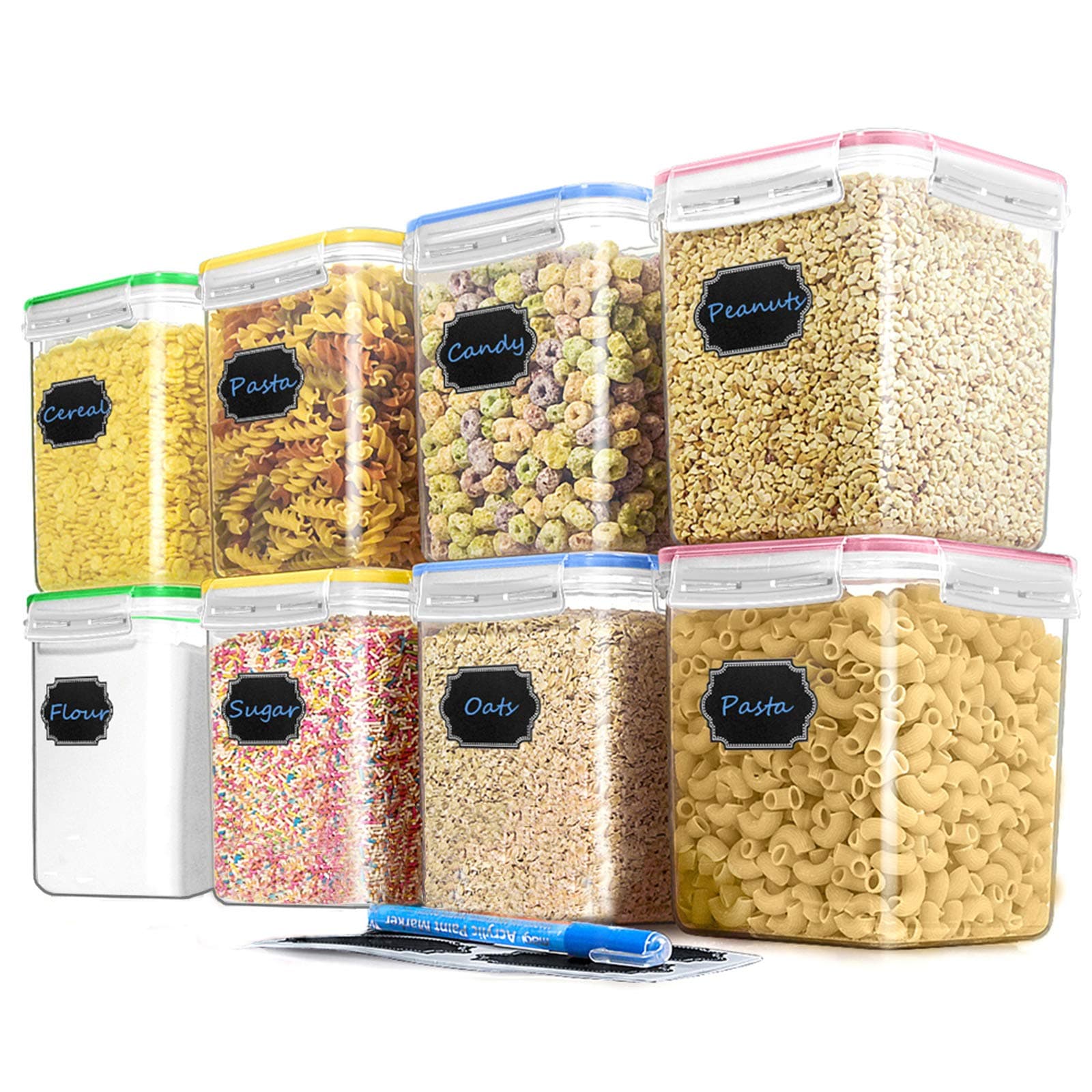 Blingco Cereal Container Food Storage Containers, Set of 8 (2.5L/84.55oz) Airtight Dry Food Storage Containers with Lids - BPA Free Plastic for Flour, Cereal and Pantry Storage Containers
