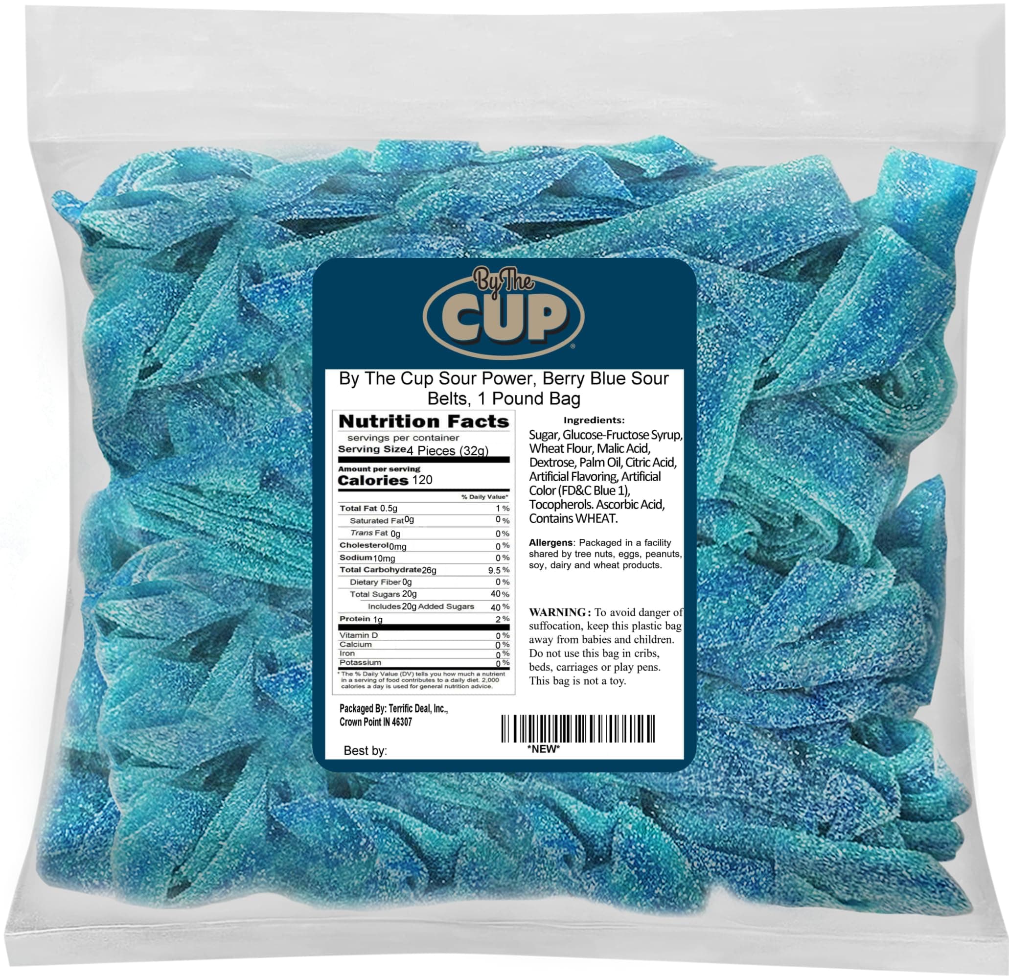 Berry Blue Sour Belts, 1 lb Bulk Bag